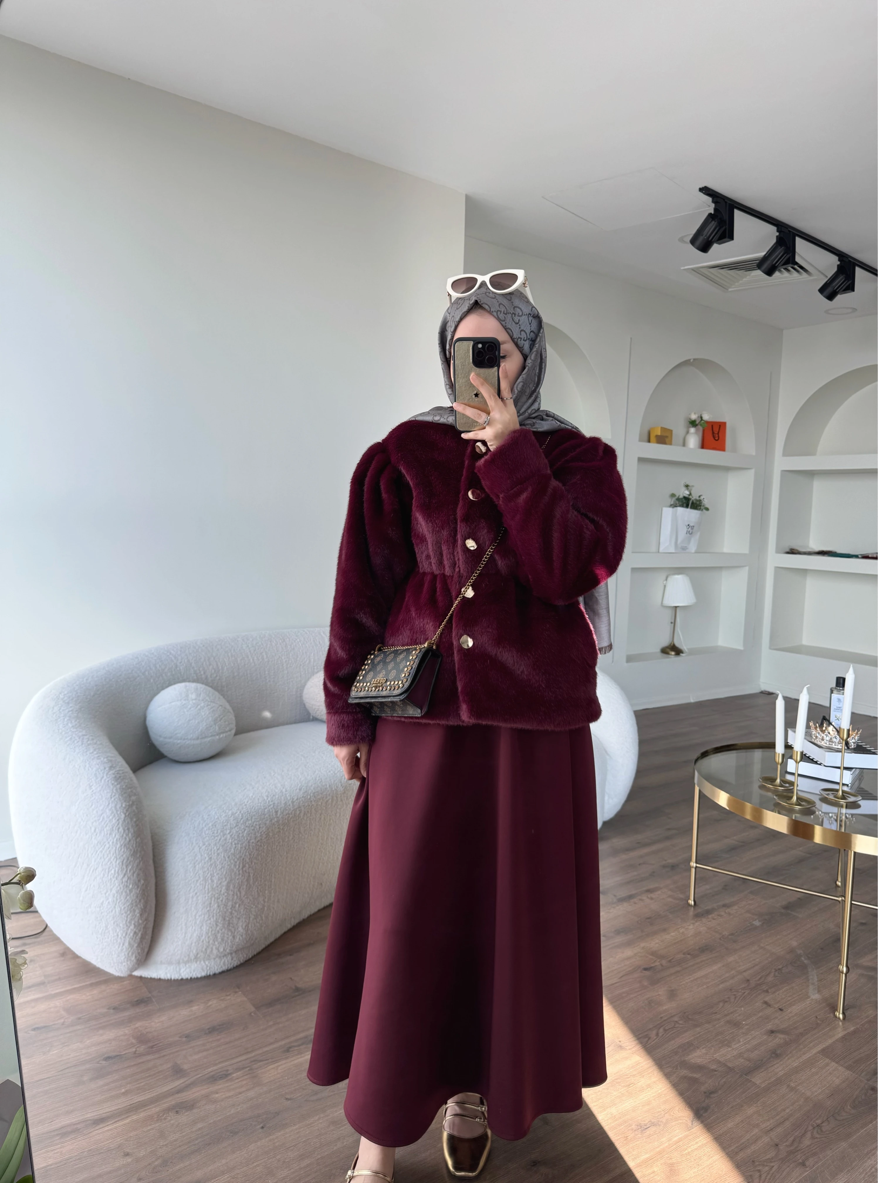 Bella kürk ceket - bordo