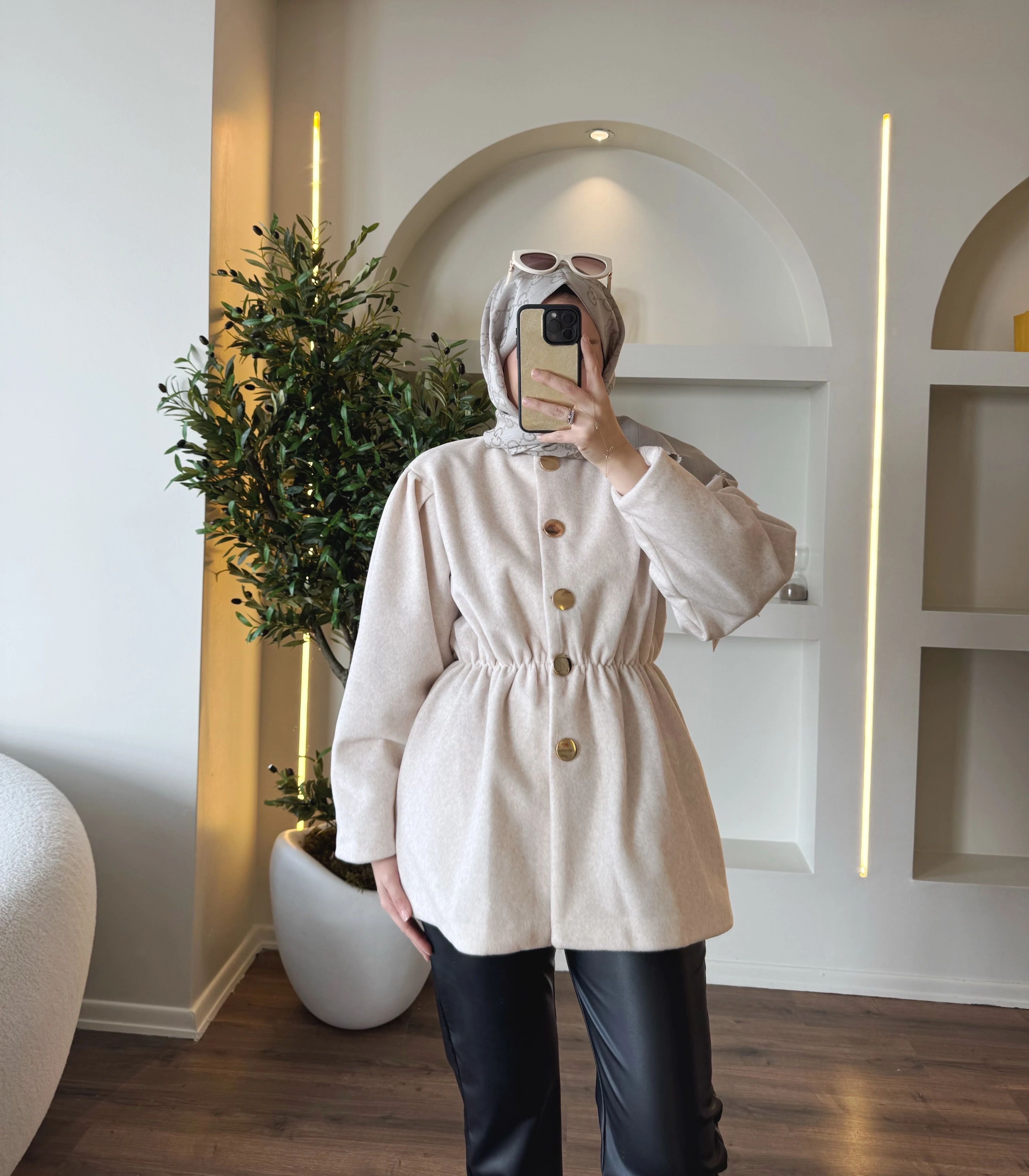 Lidya kürk ceket - taş