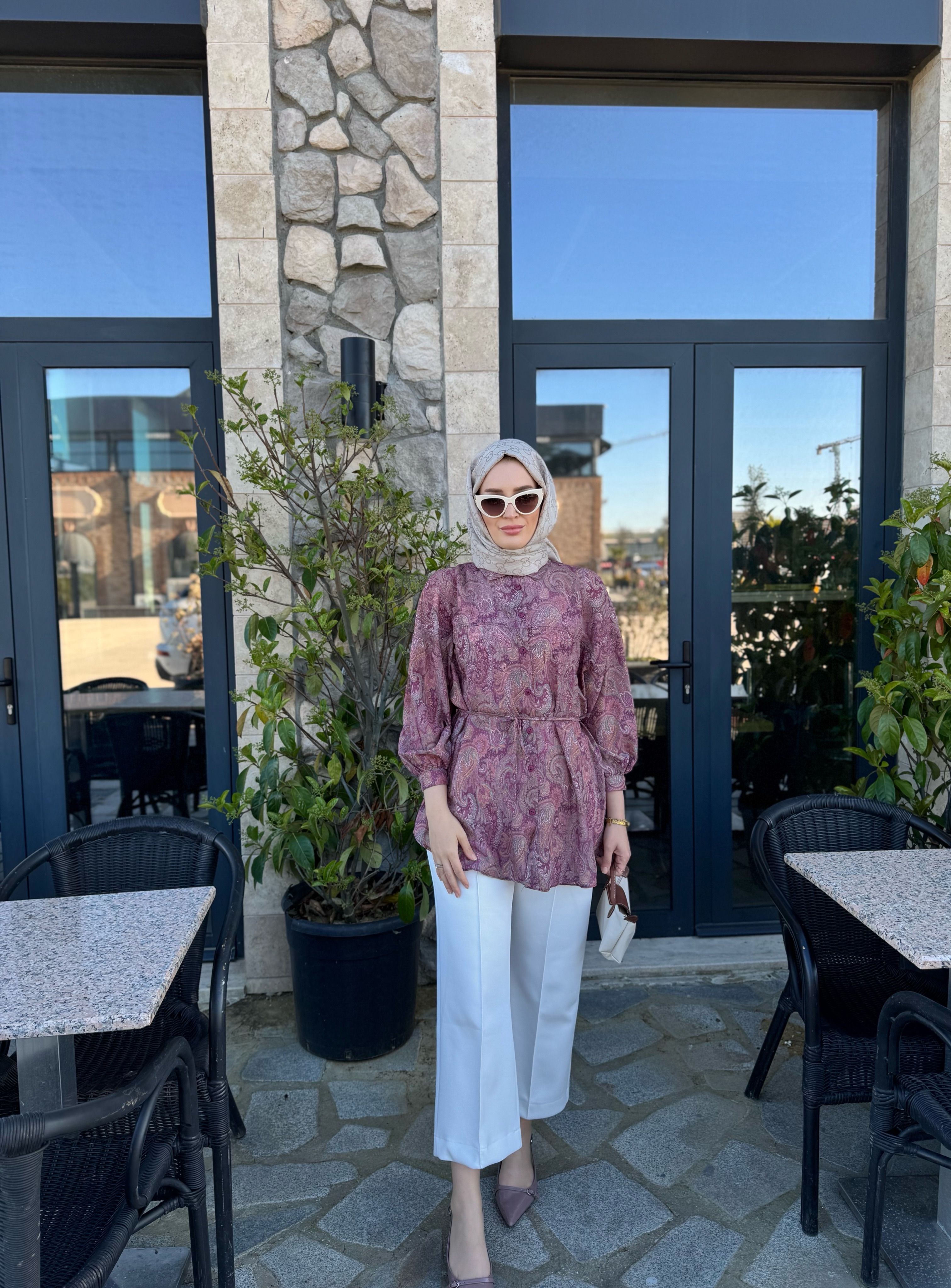Şal desenli gömlek - Pembe