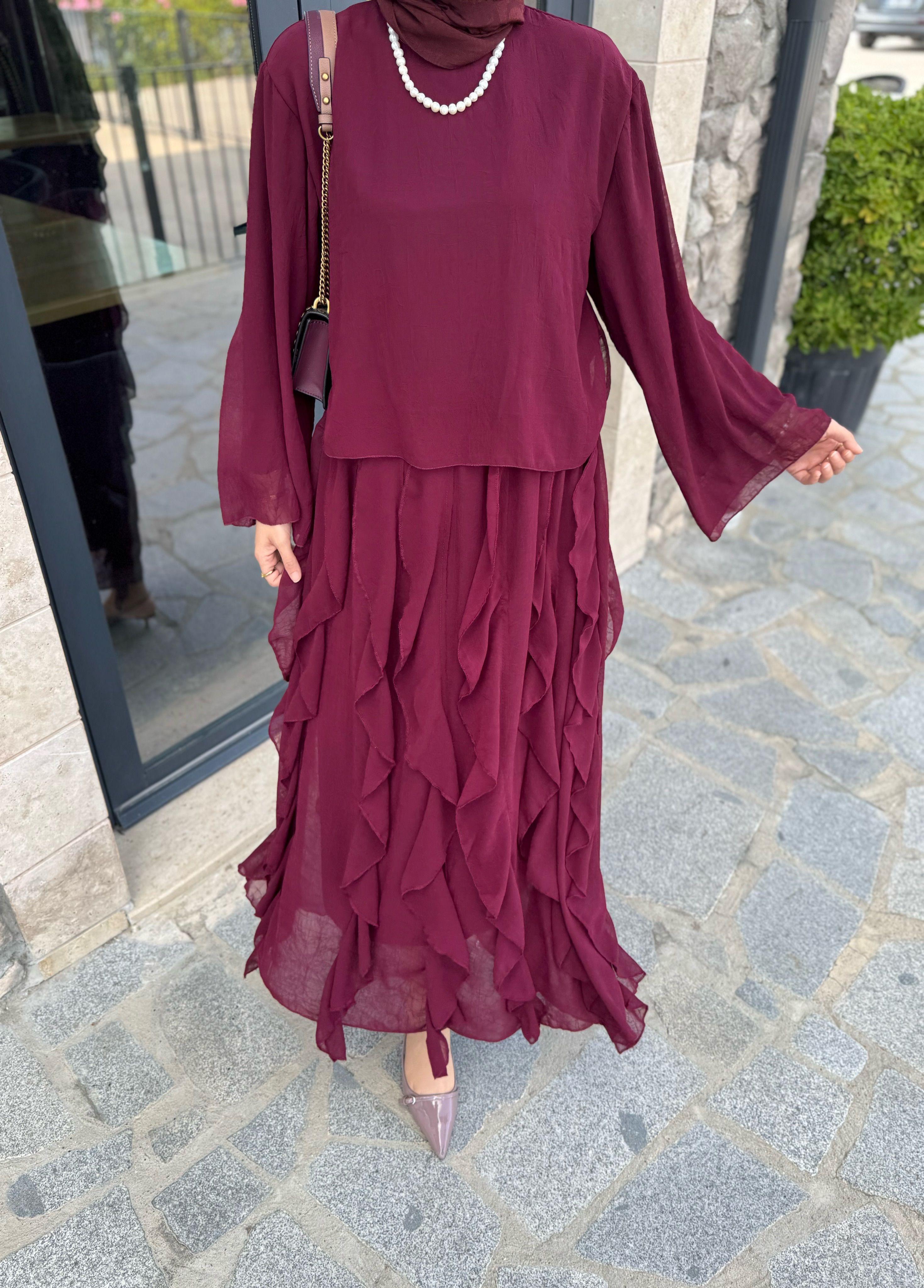 Perla etekli takım- bordo