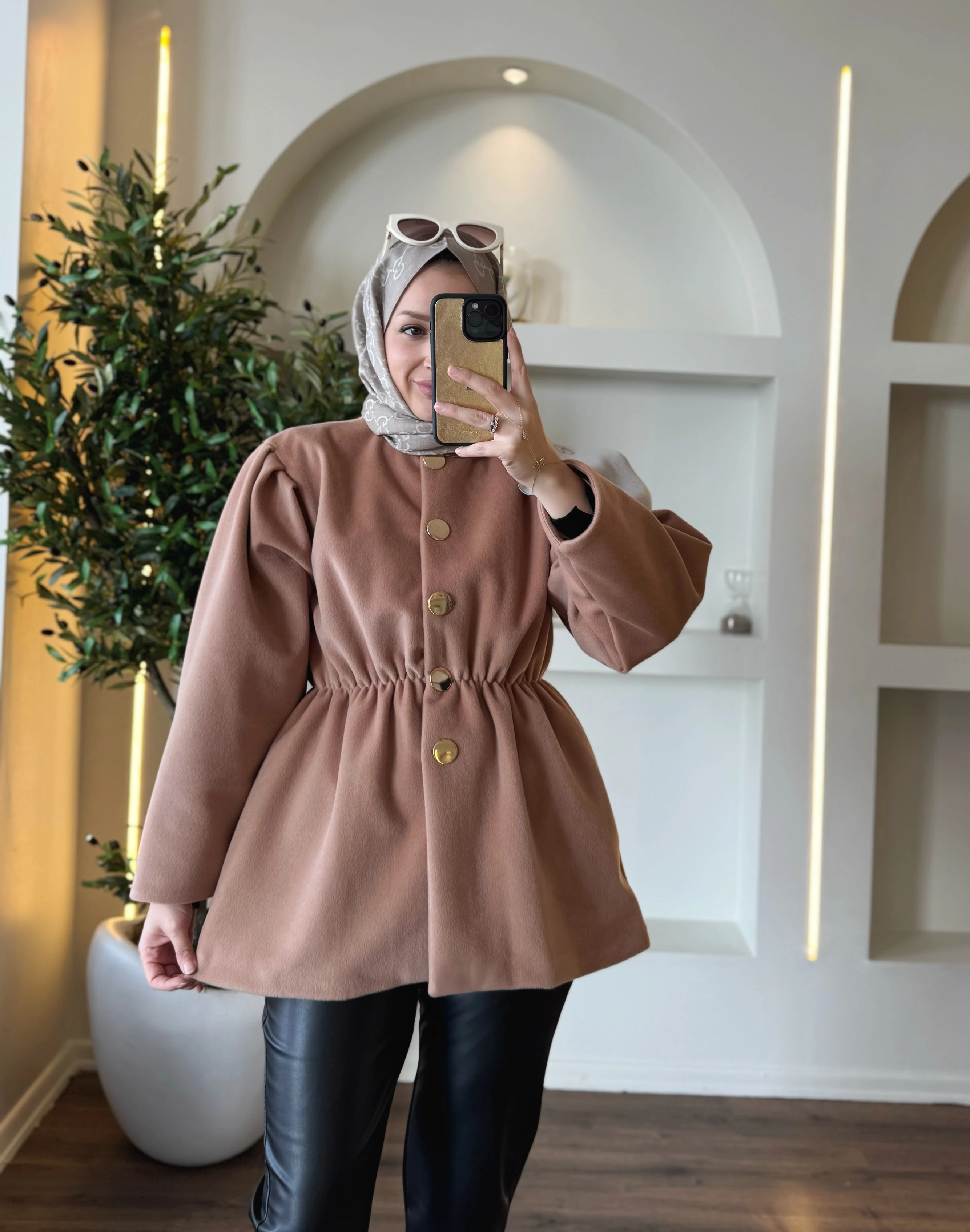 Lidya kürk ceket - camel