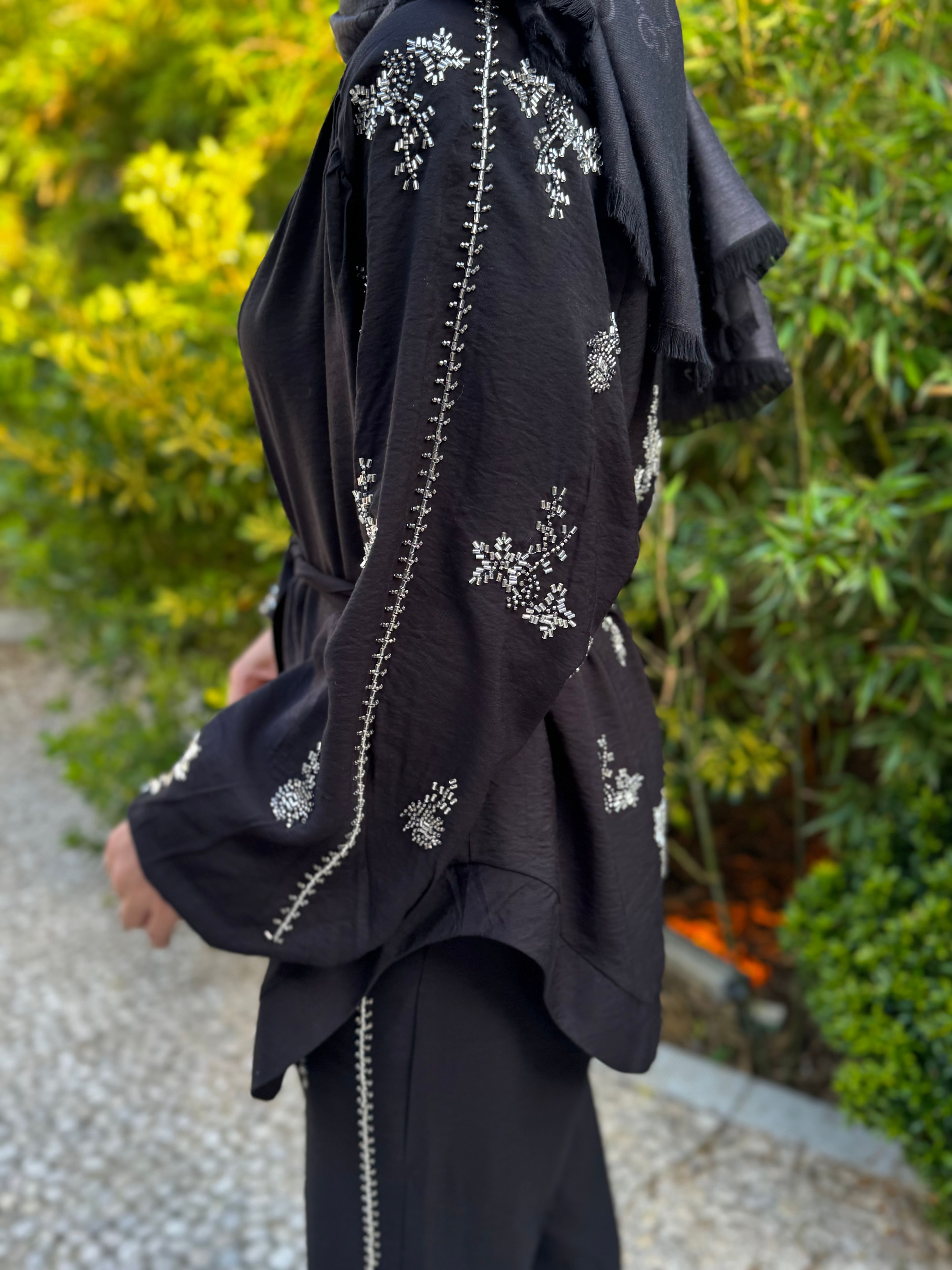 İşlemeli Kimono Takım - Siyah