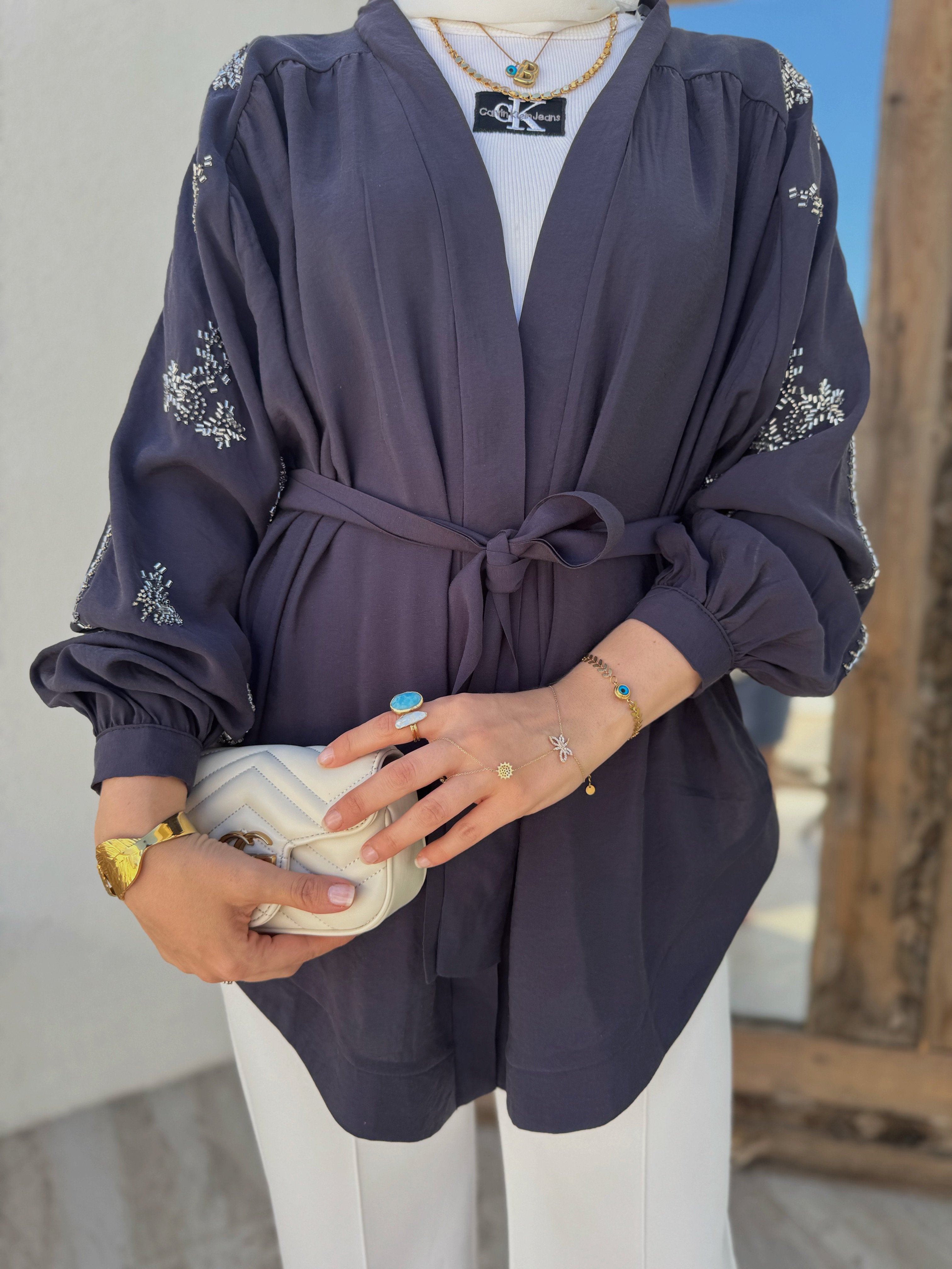 Nakışlı Kimono - Lacivert