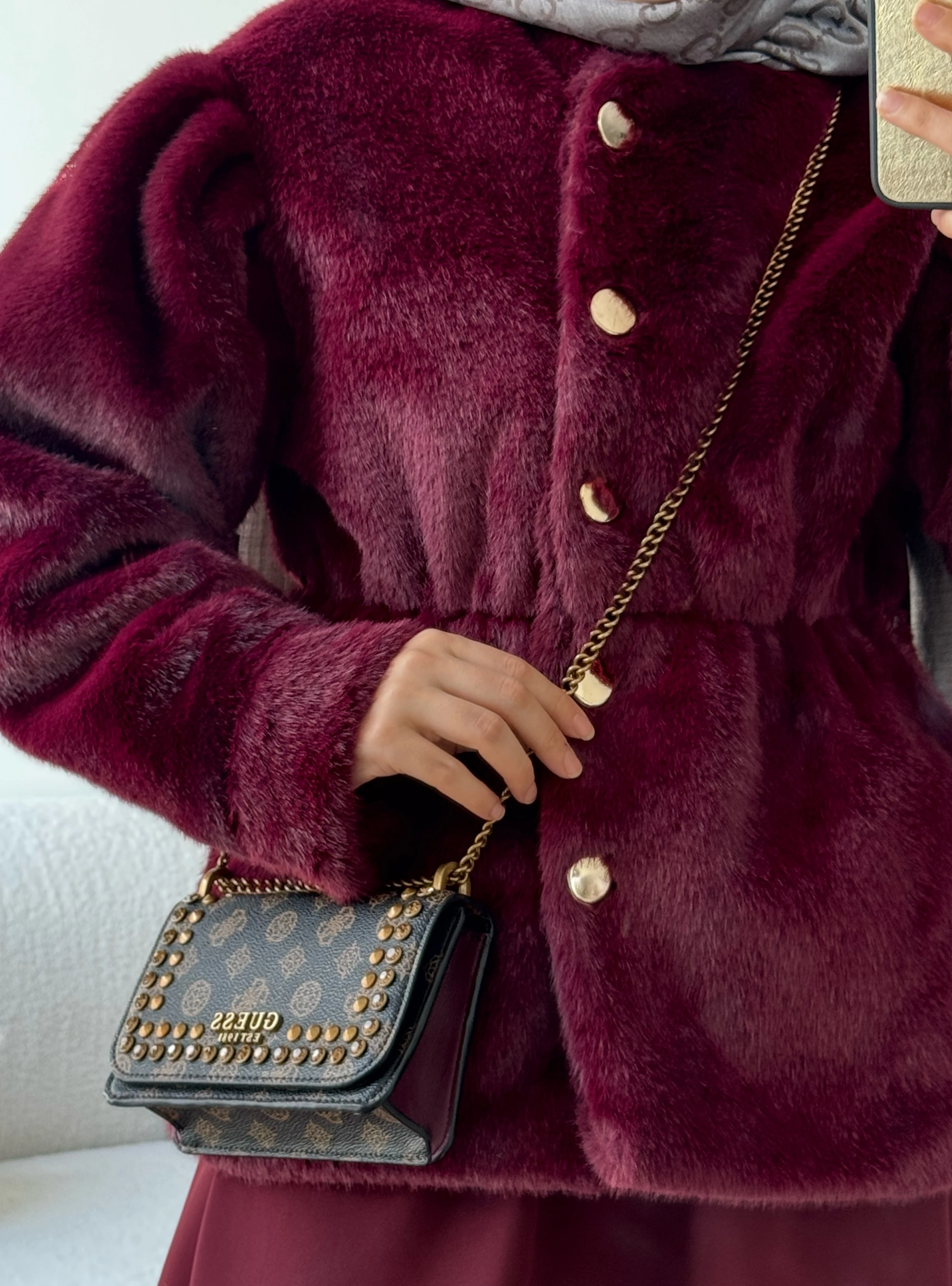 Bella kürk ceket - bordo