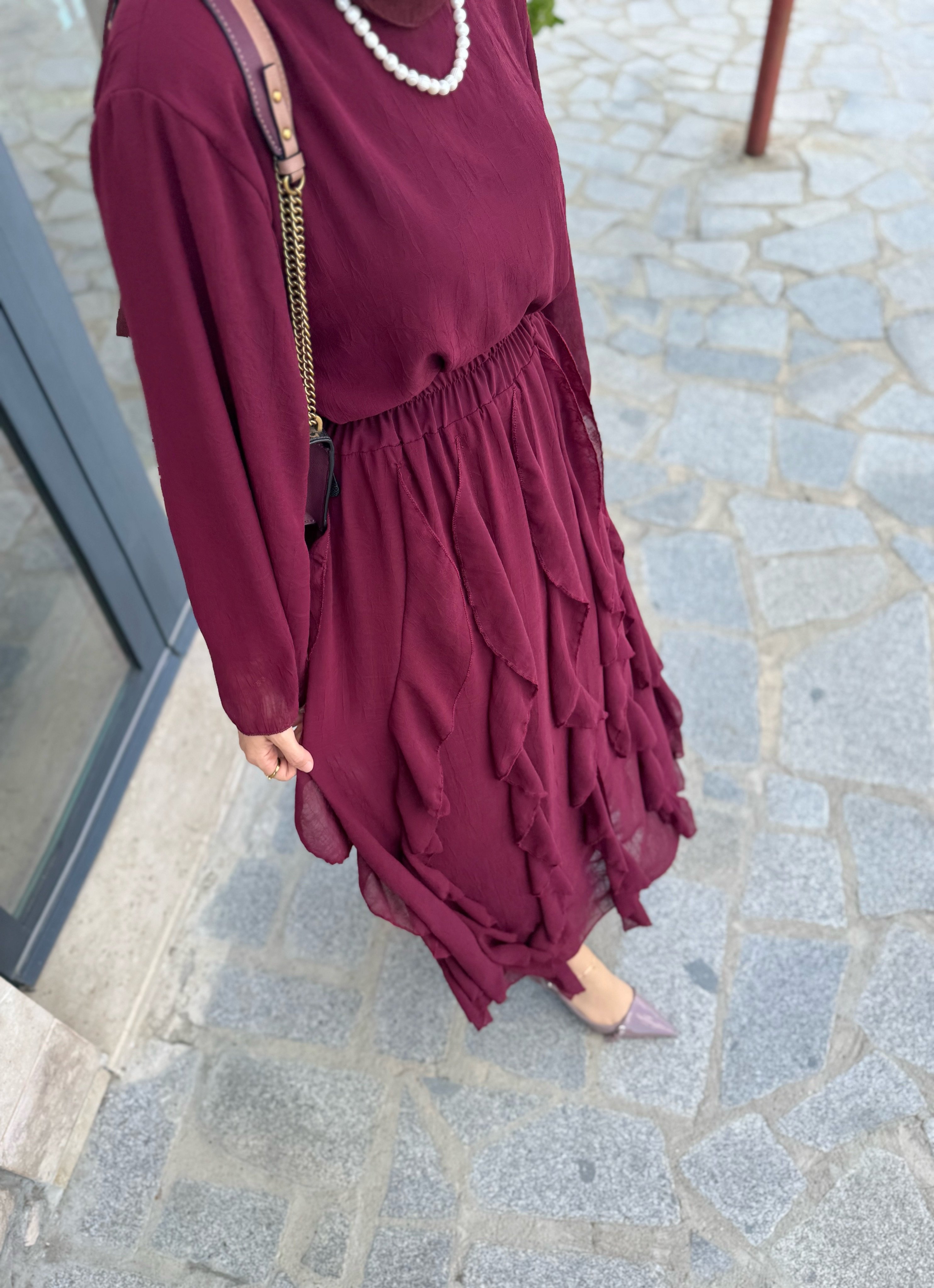 Perla etekli takım- bordo