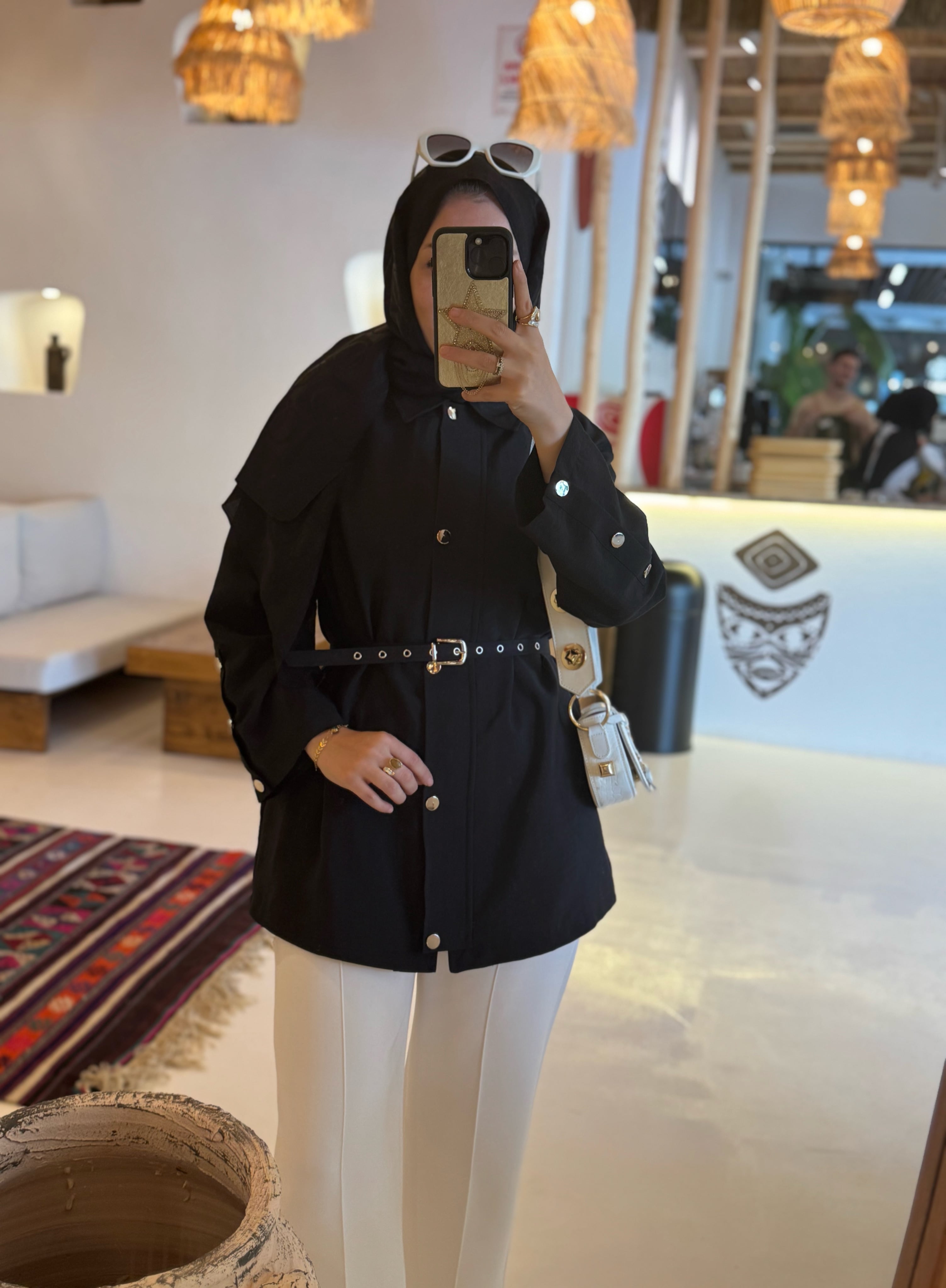 Lisa kemerli ceket - siyah