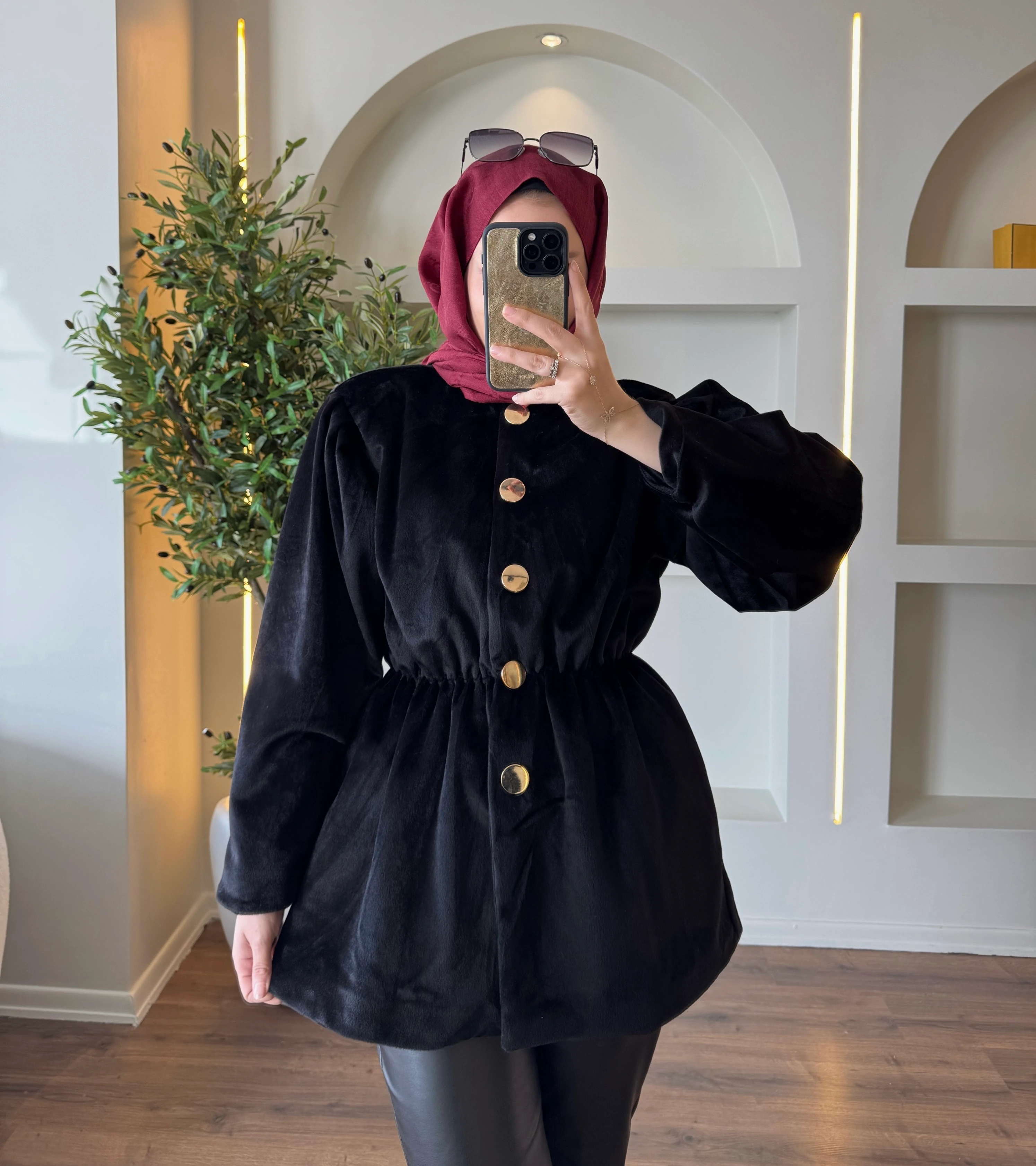 Lidya kürk ceket - siyah