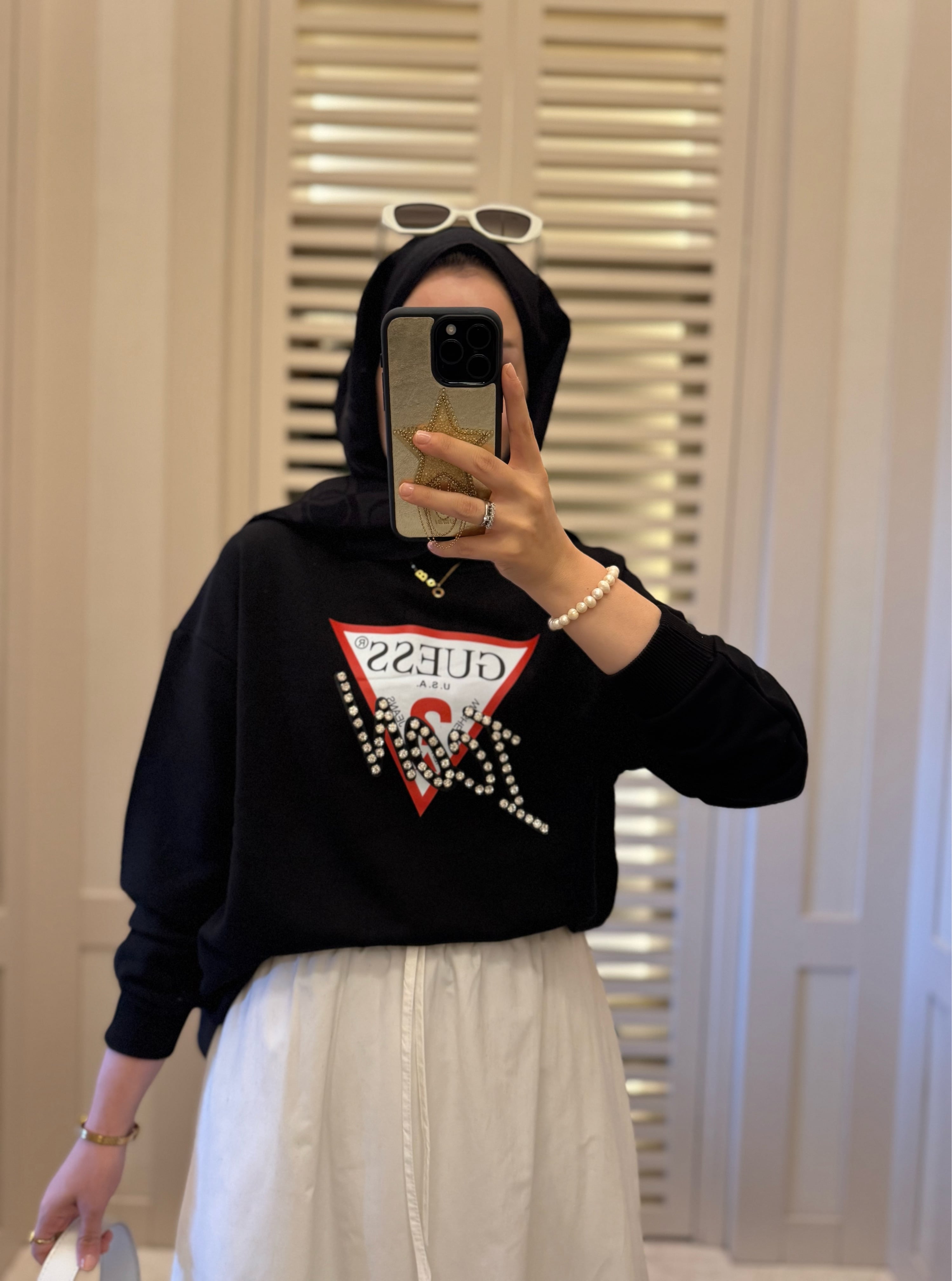 Muadil taşlı sweatshirt - siyah