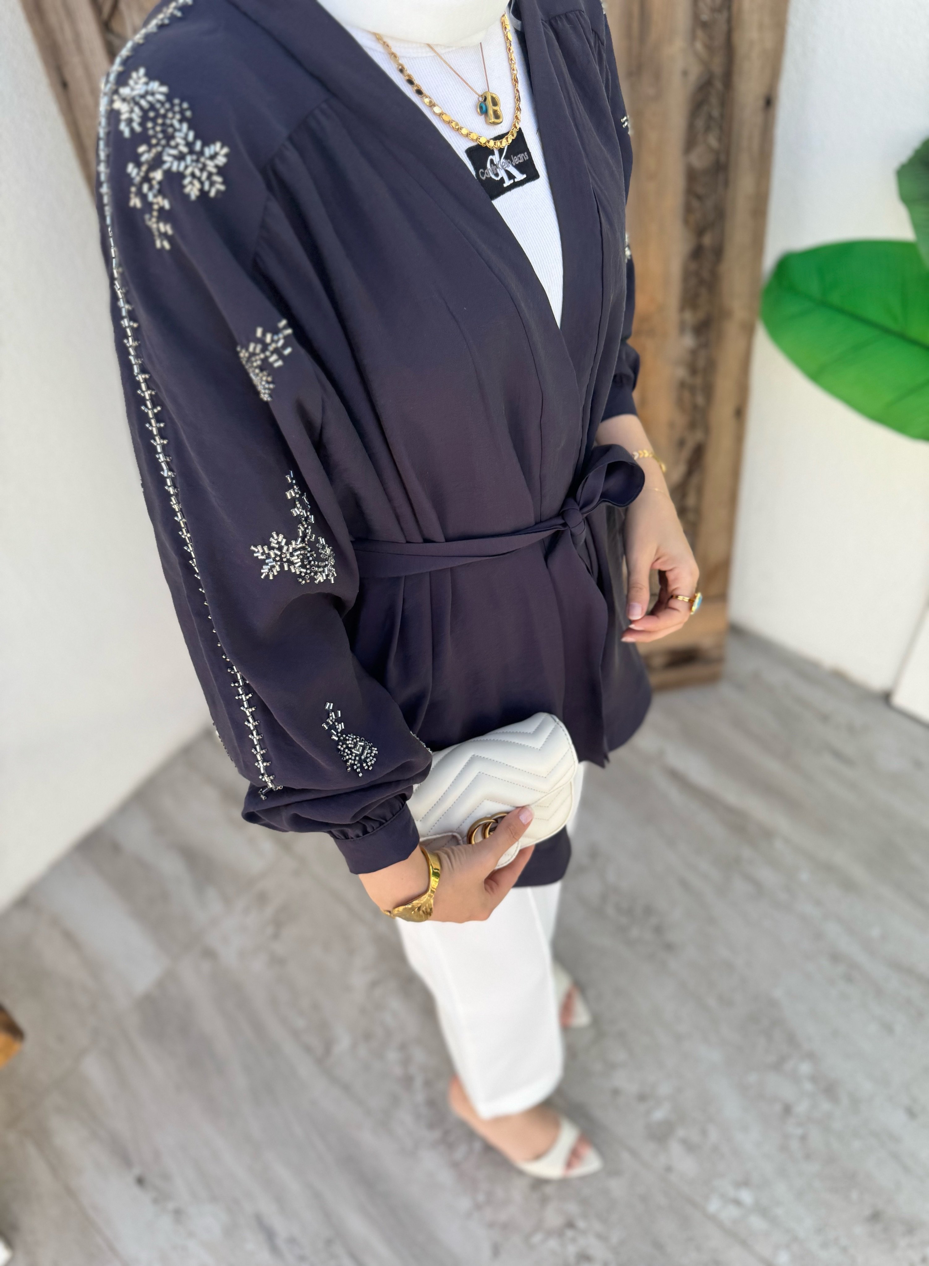 Nakışlı Kimono - Lacivert