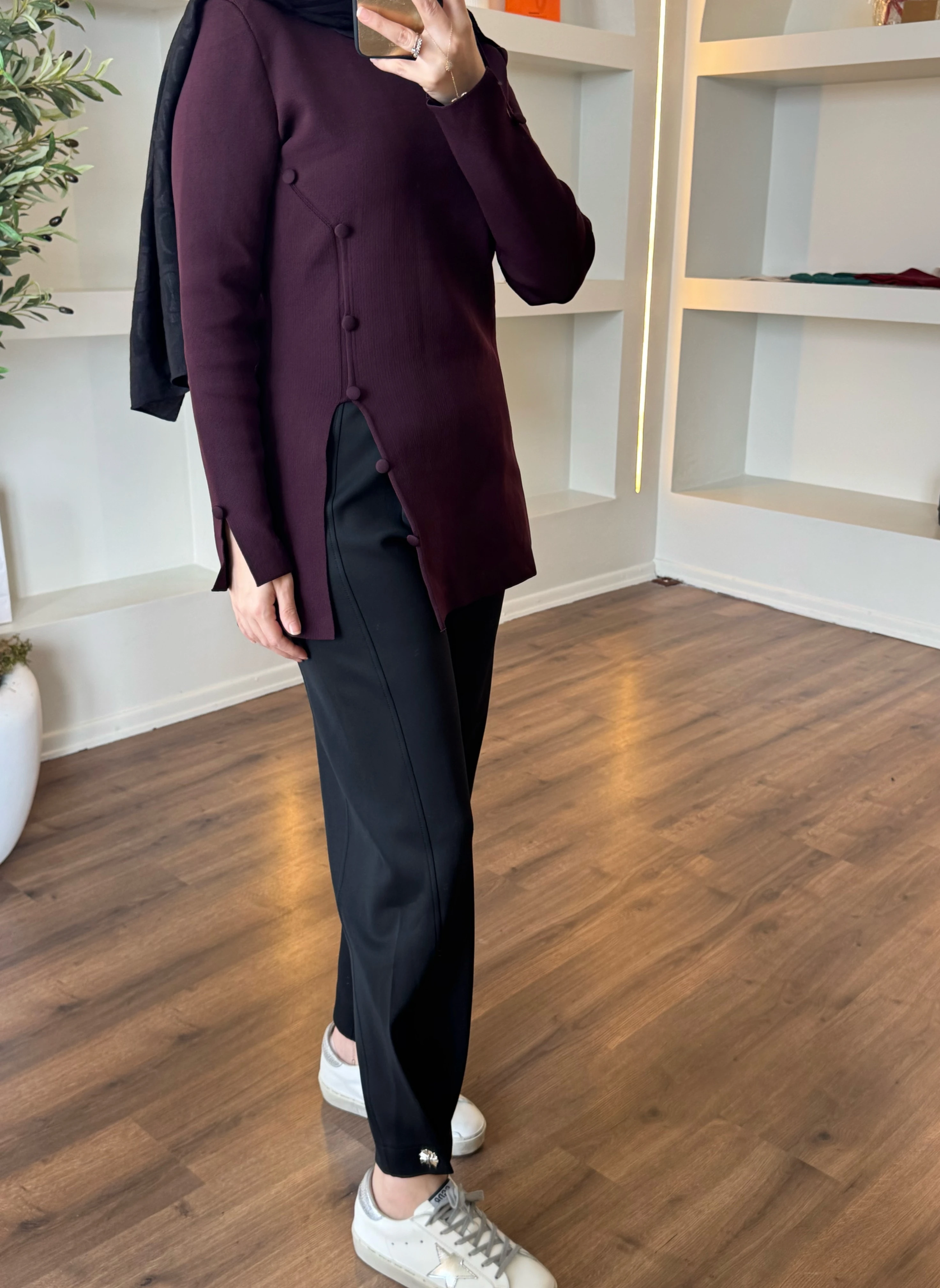 Paçası düğmeli Scuba pantolon- siyah 