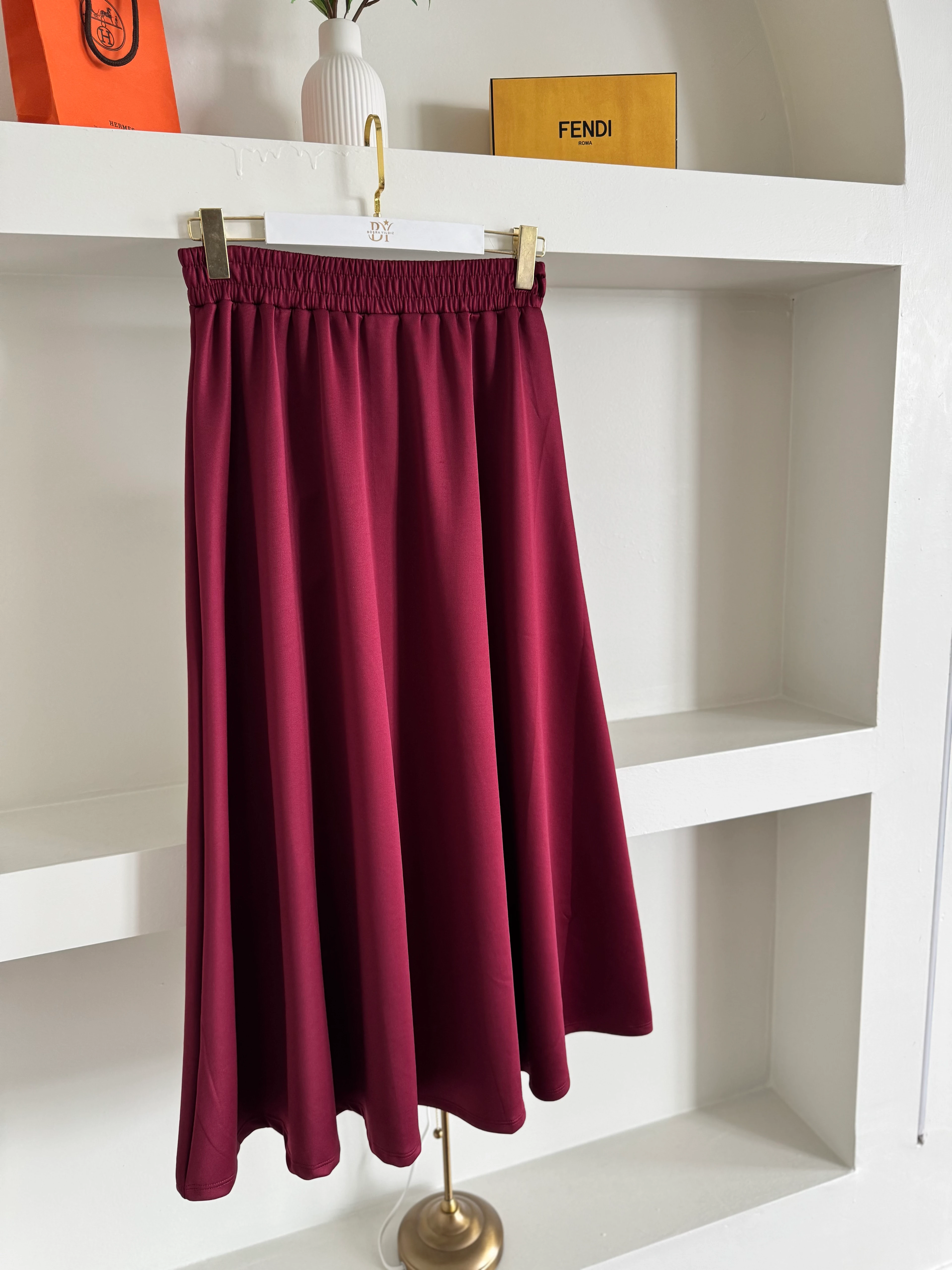 Kloş scuba etek - bordo