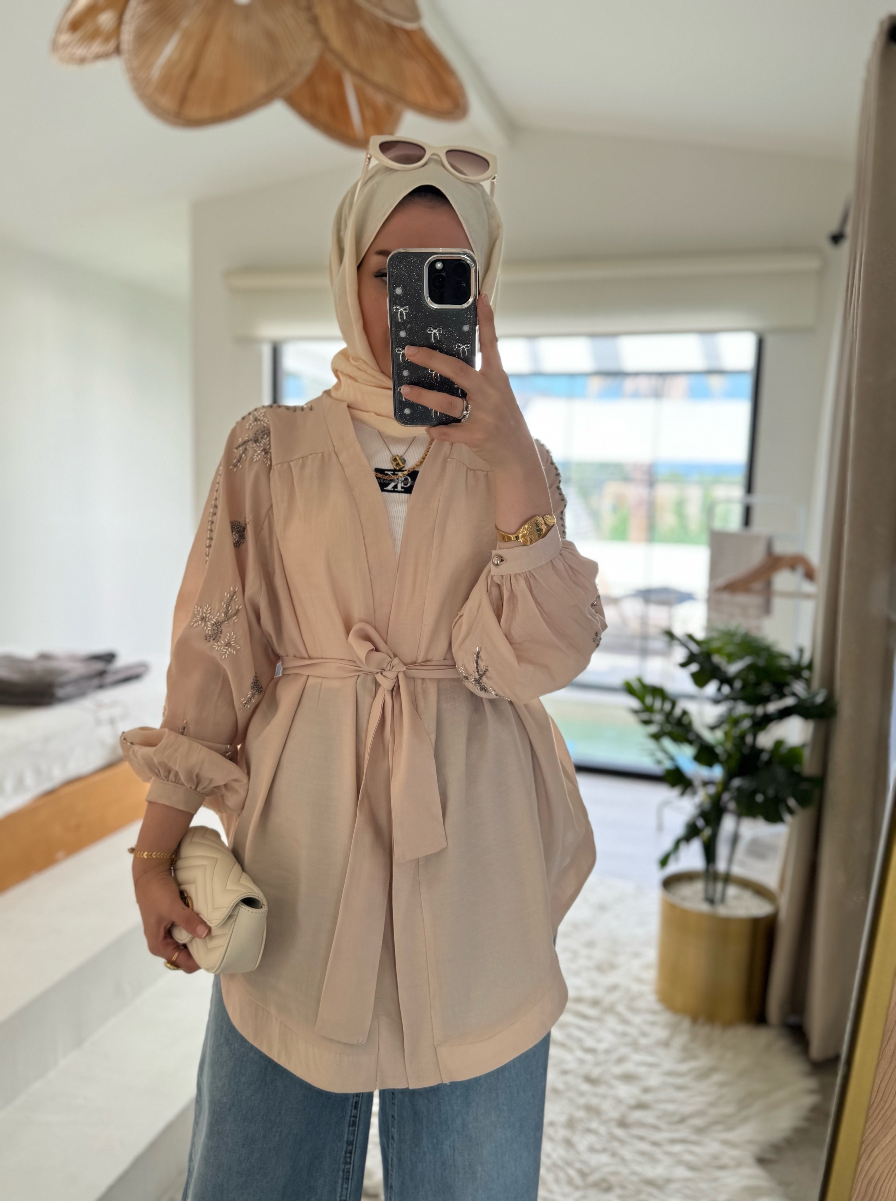 Nakışlı Kimono - bej