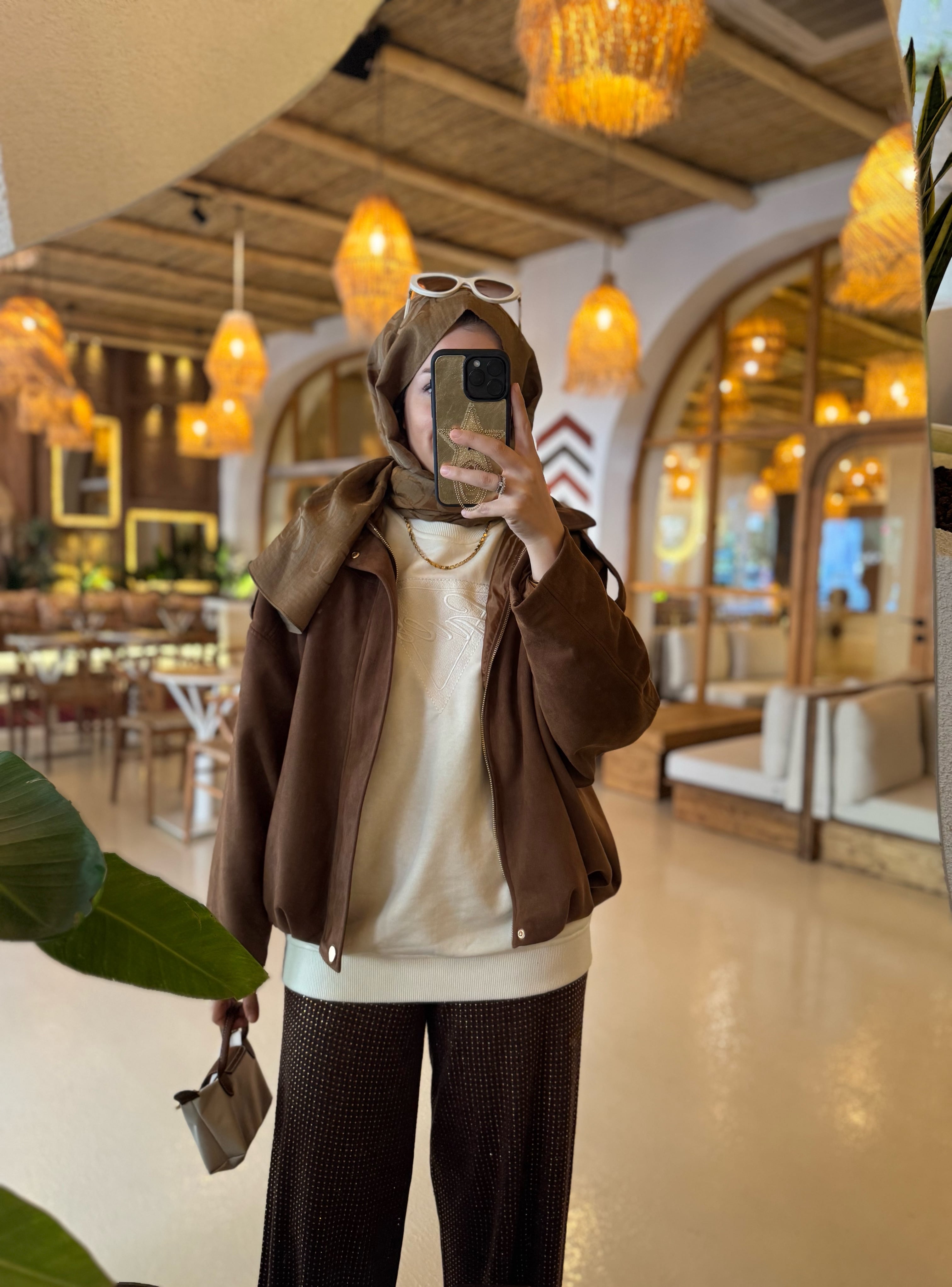 Süet bomber ceket - camel