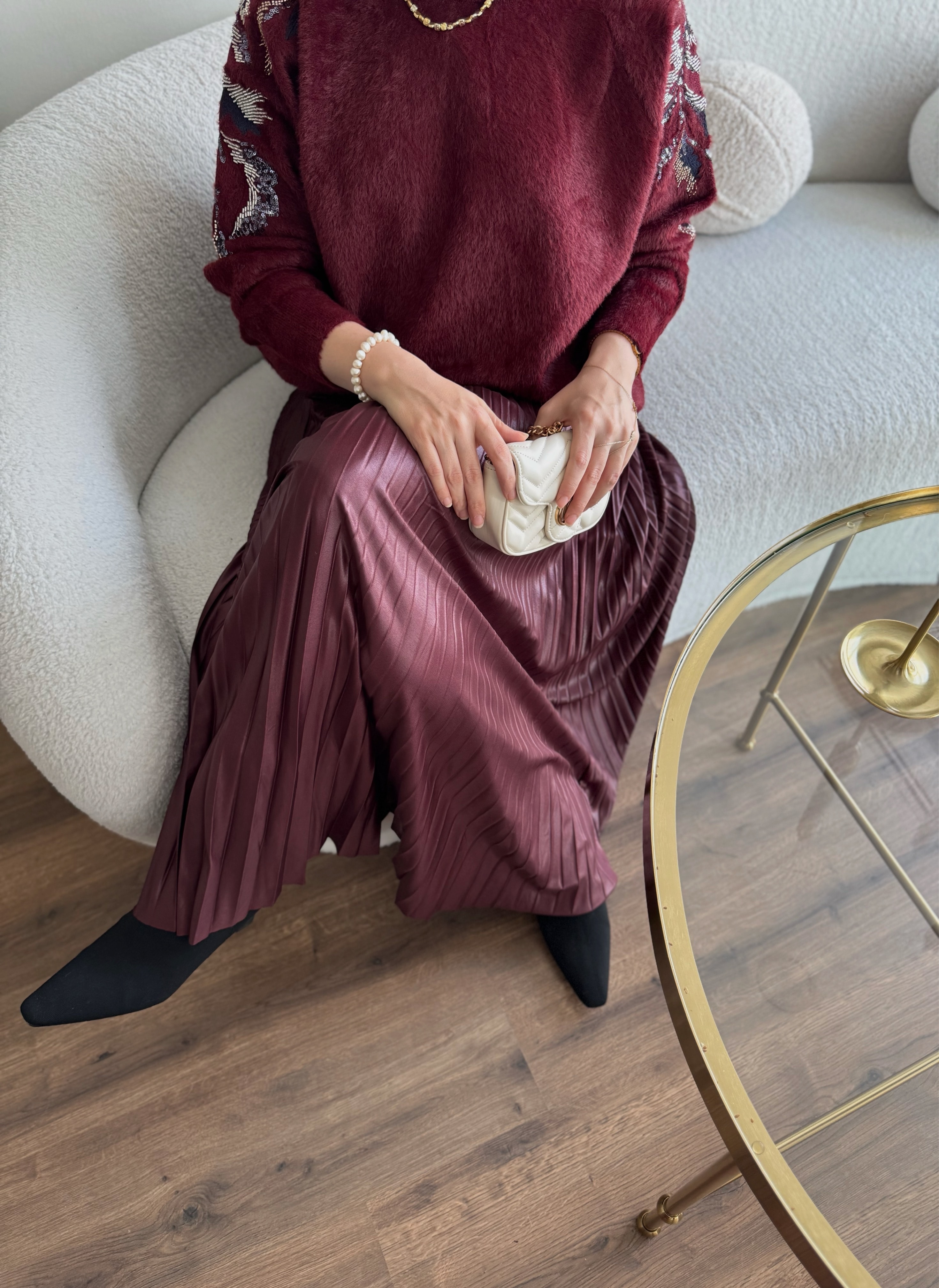 İşlemeli angora kazak - bordo 