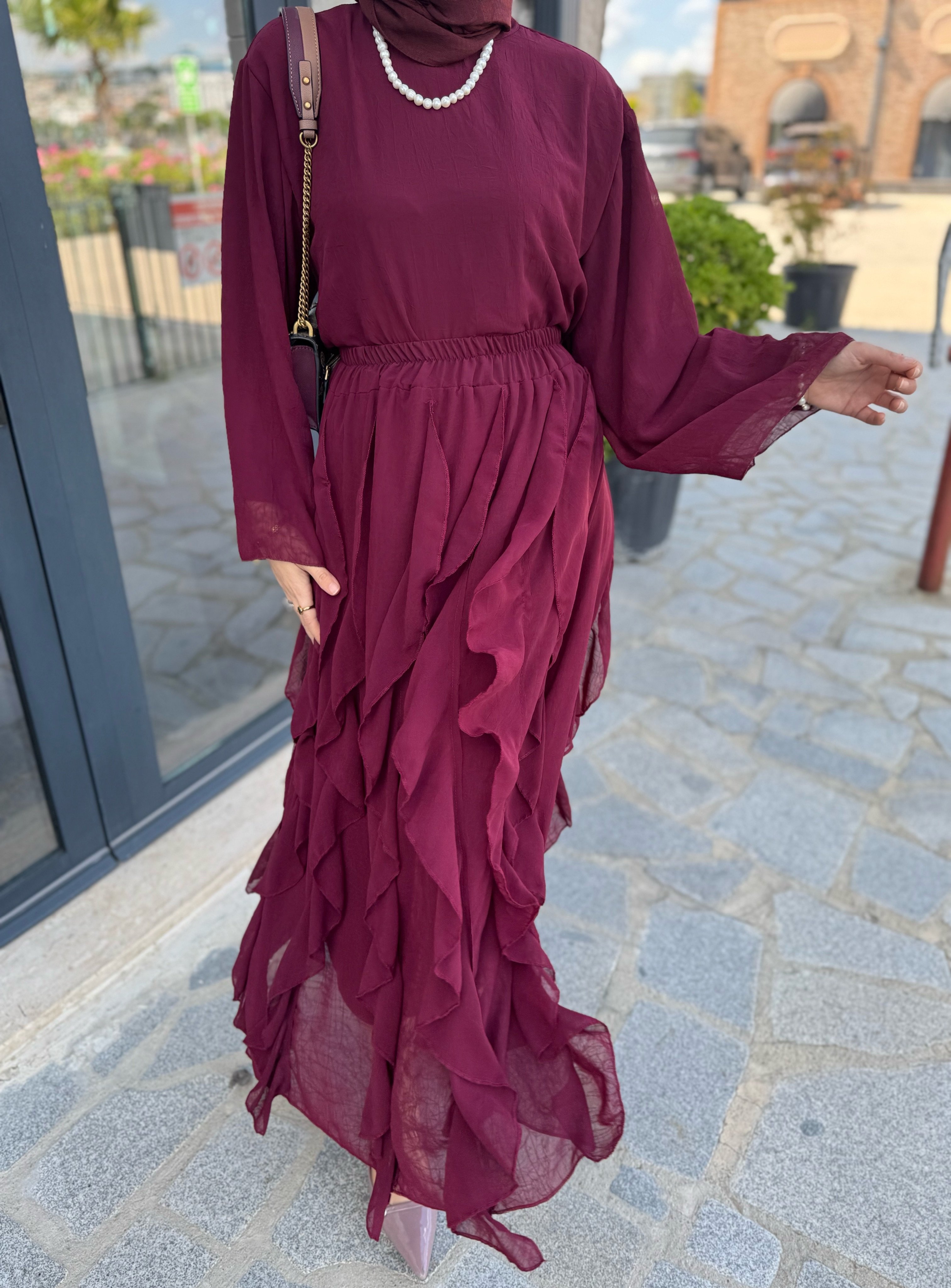 Perla etekli takım- bordo