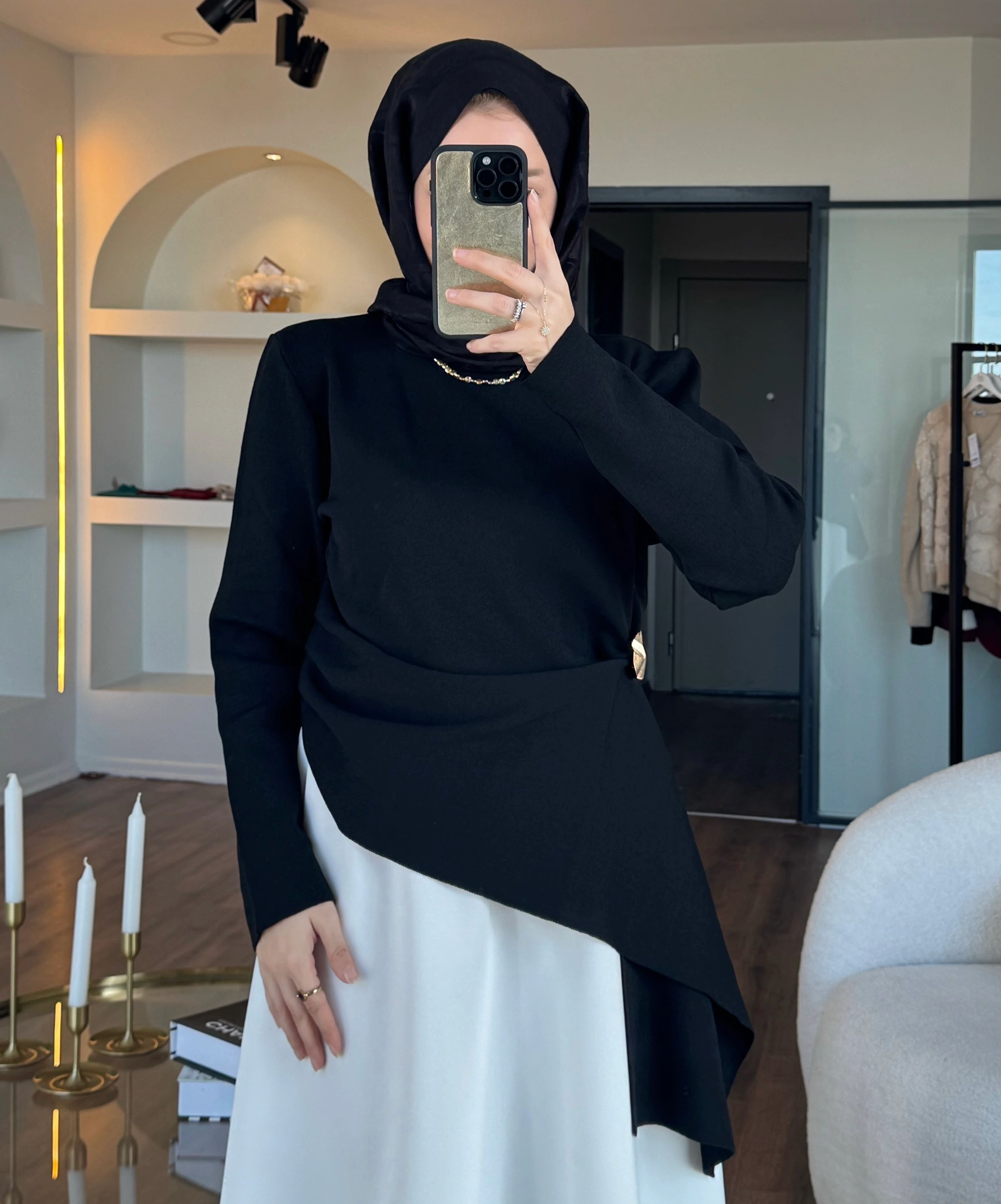 Broş detaylı merserize kazak - siyah 