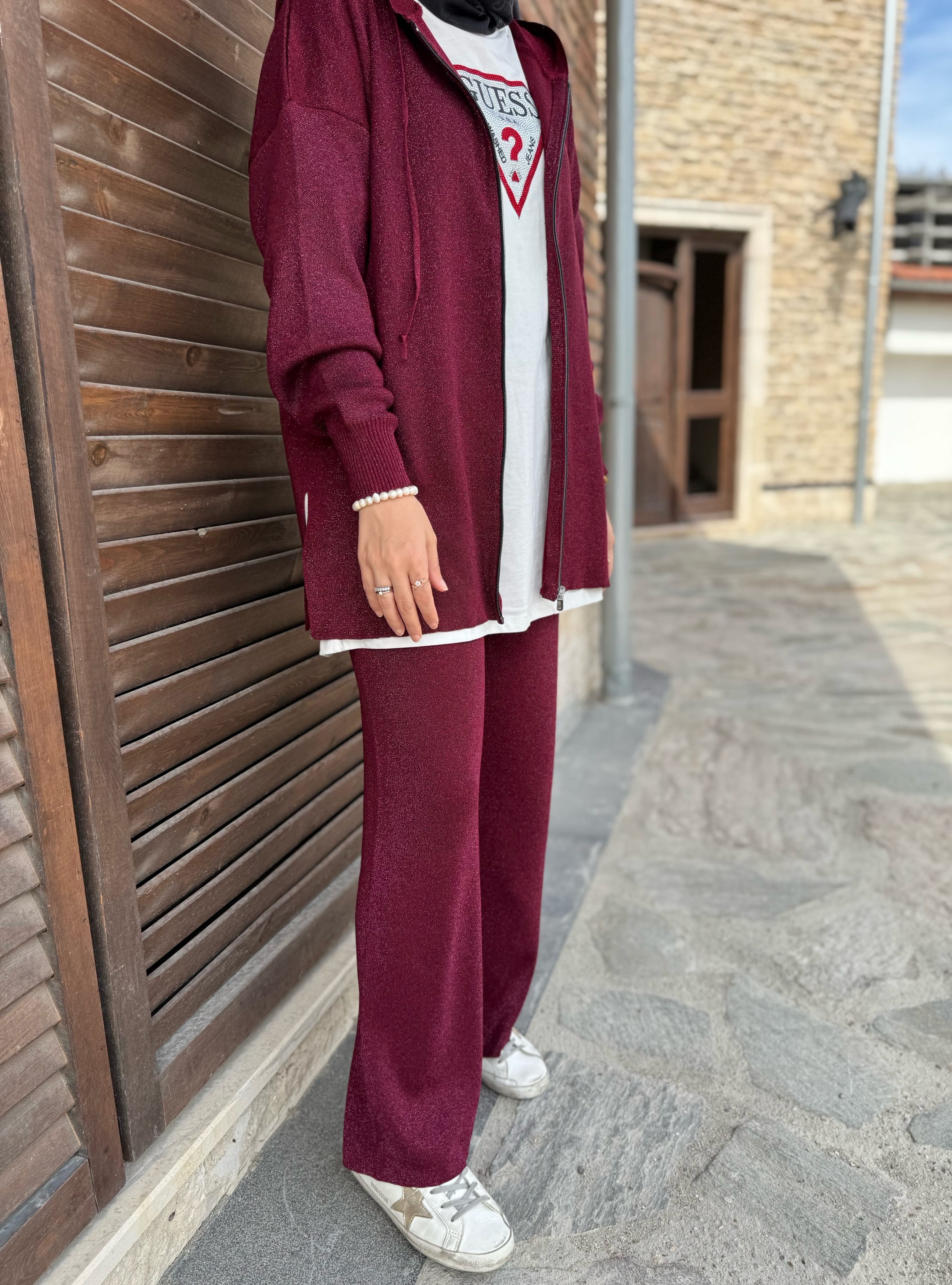 Simli takım - bordo