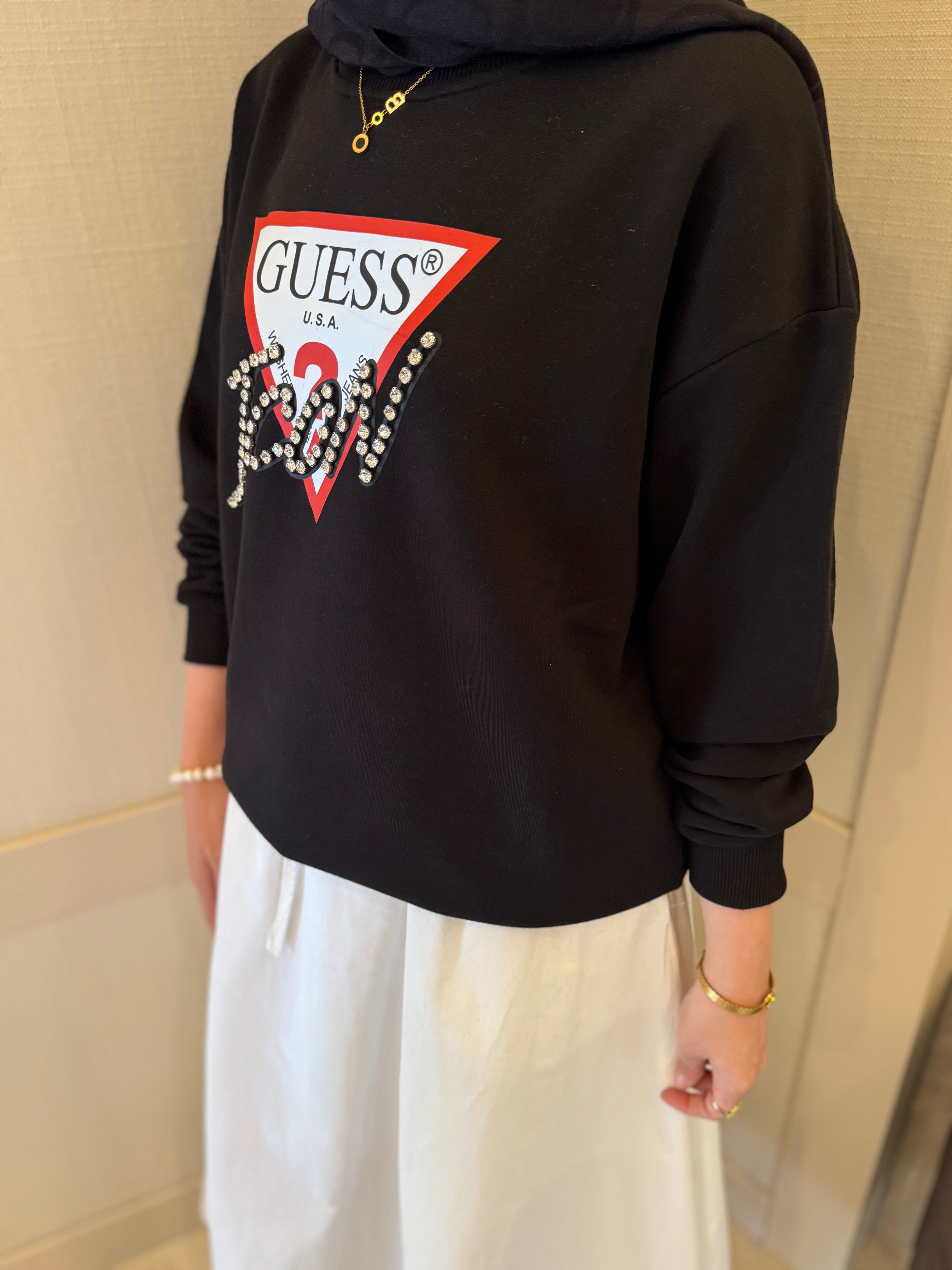 Muadil taşlı sweatshirt - siyah