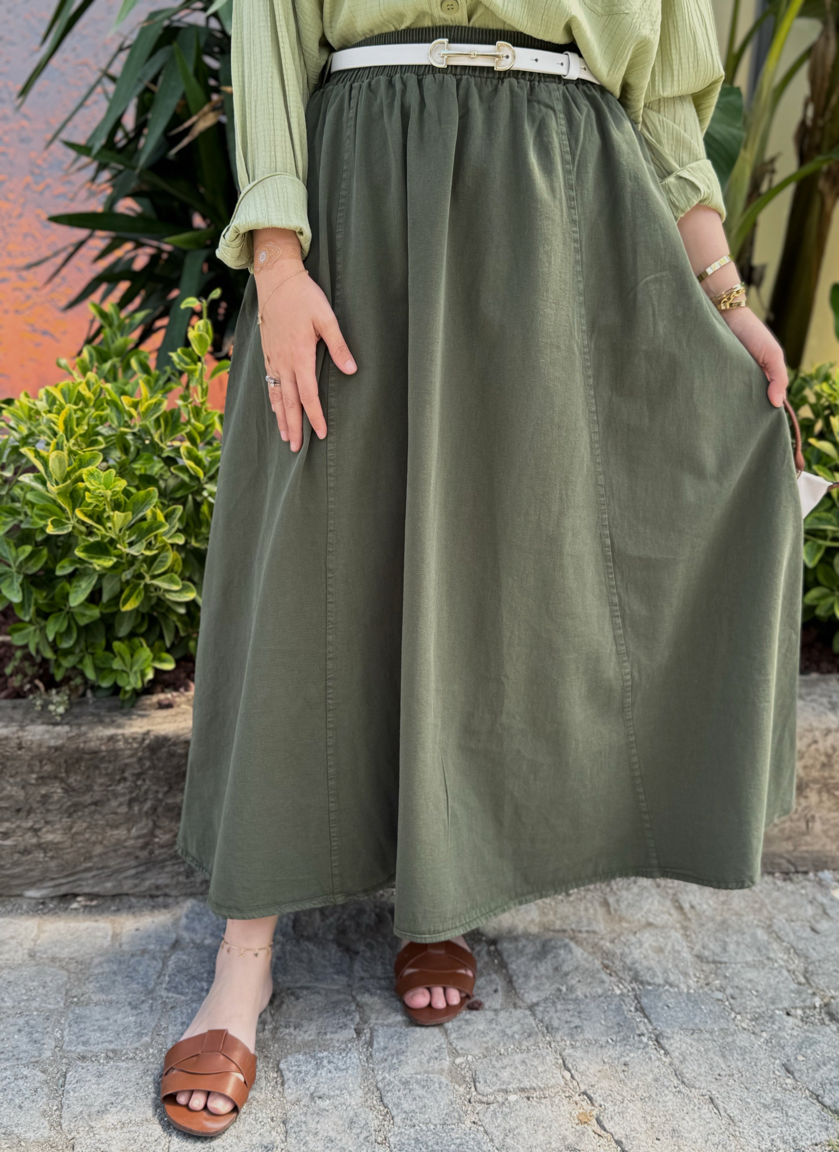 Gabardin etek - haki 