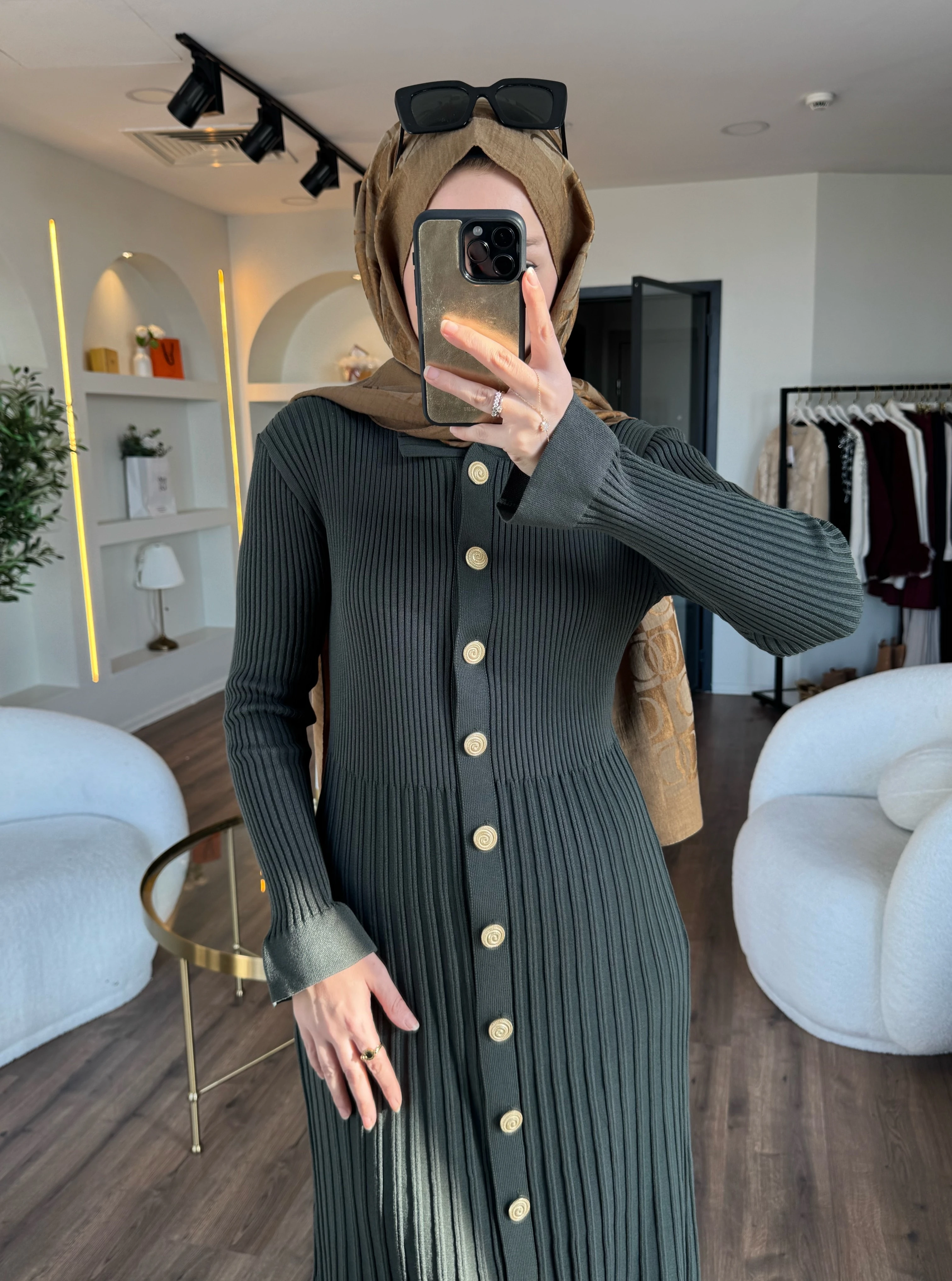 Lara merserize elbise - haki