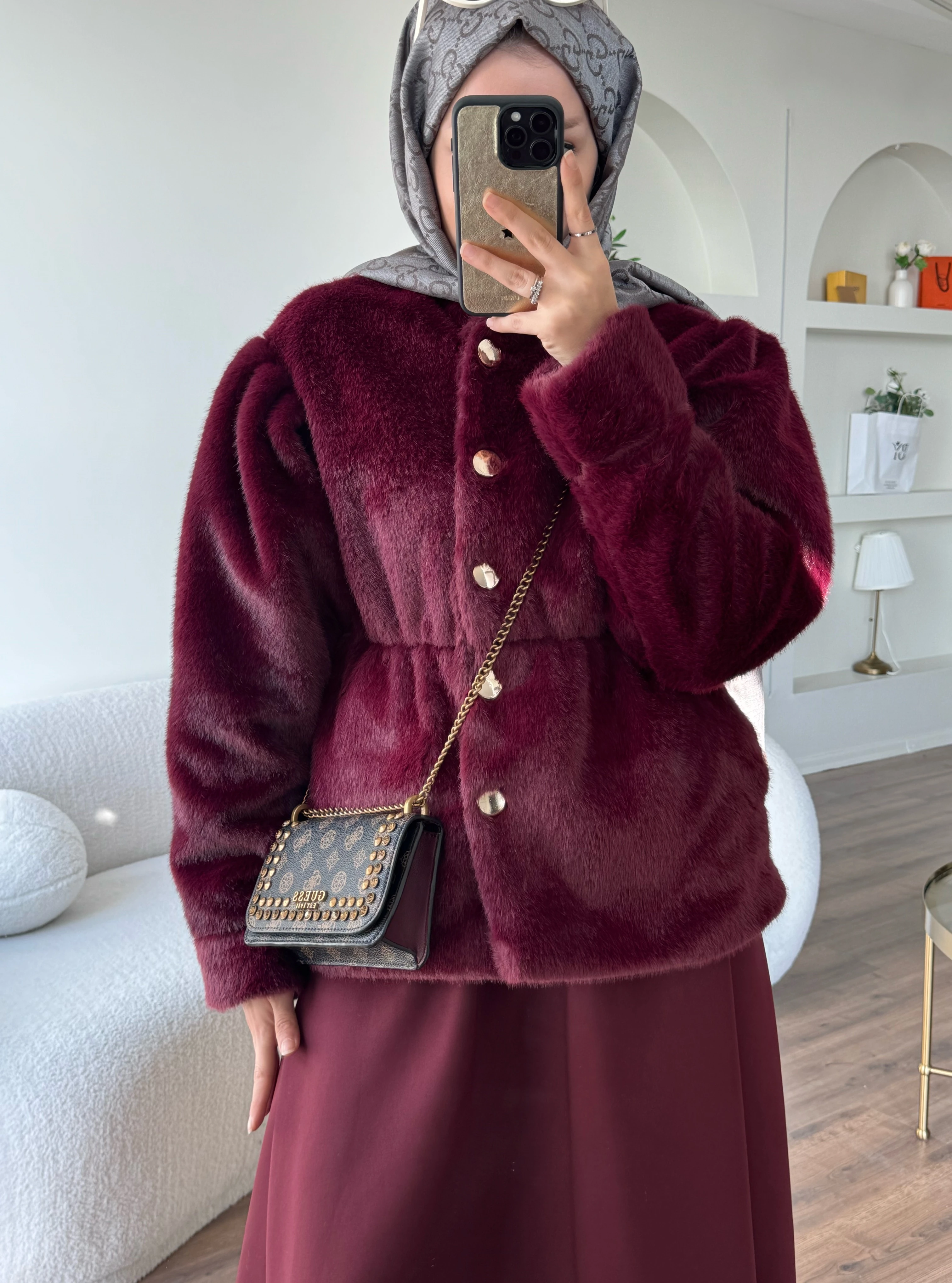 Bella kürk ceket - bordo