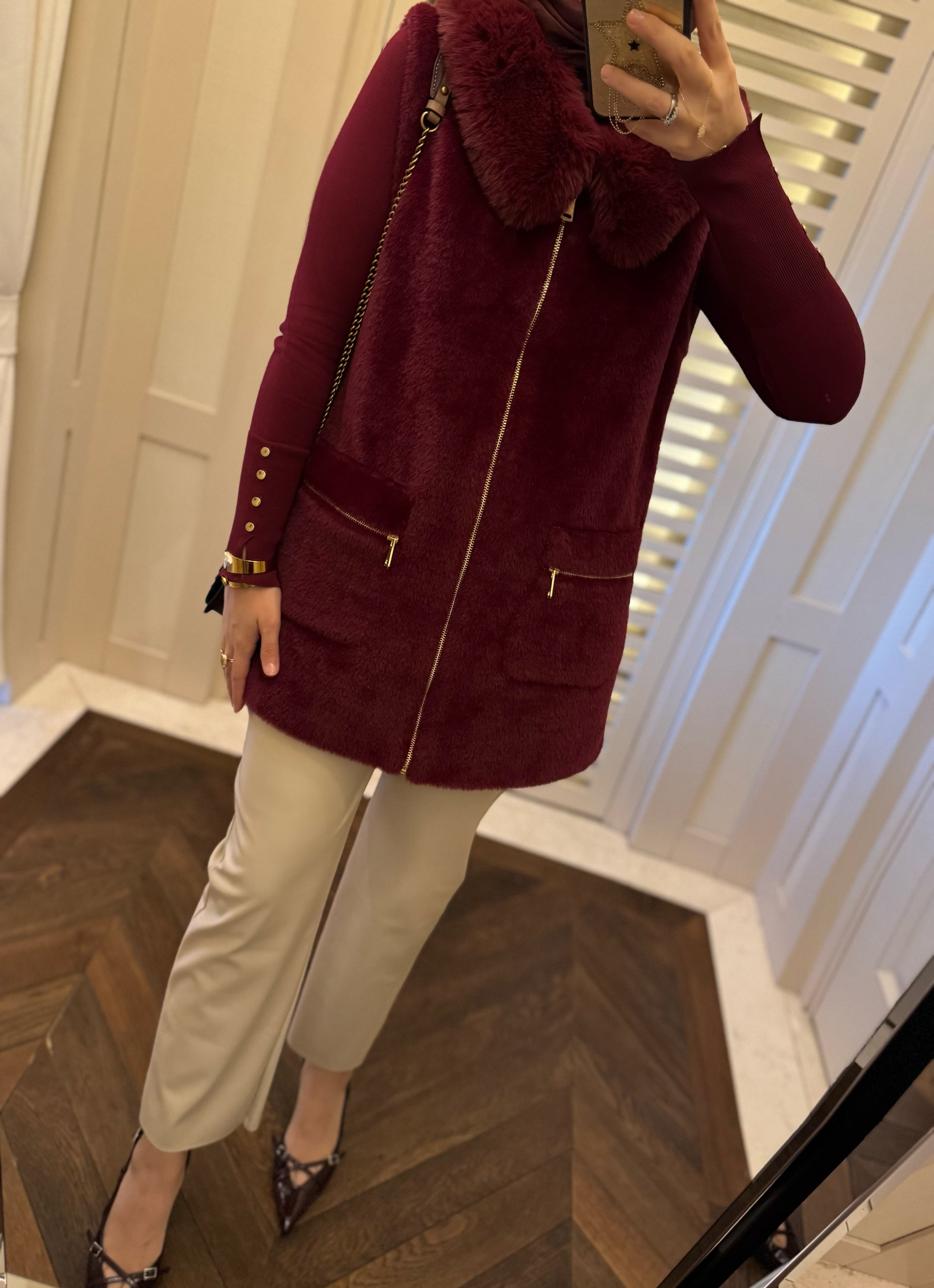 Angora kürk yelek - bordo