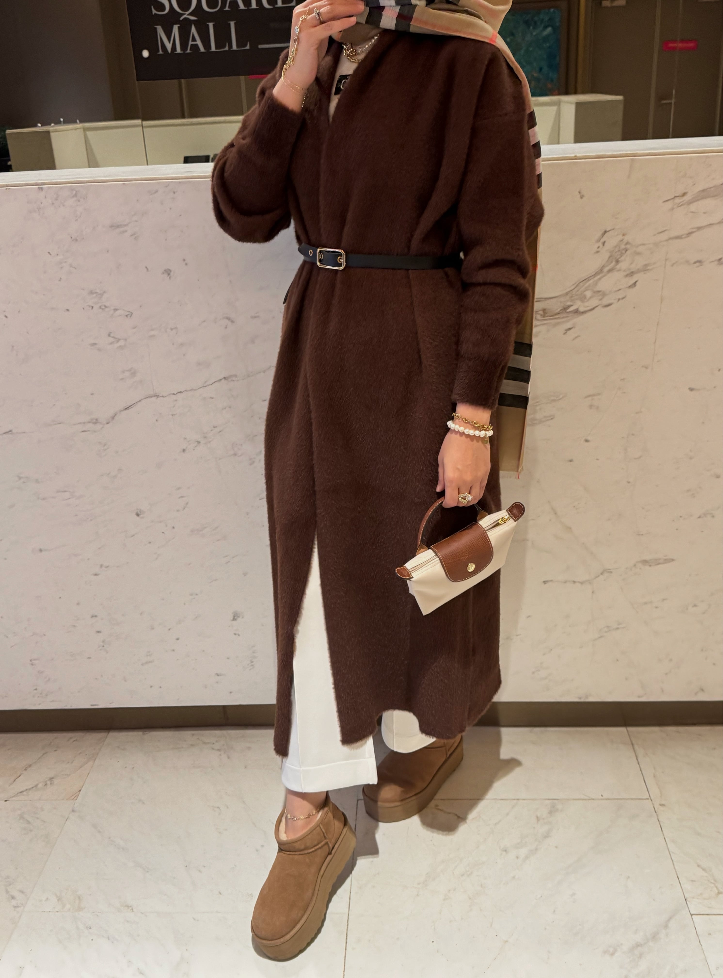 Mia kemerli angora hırka - kahverengi