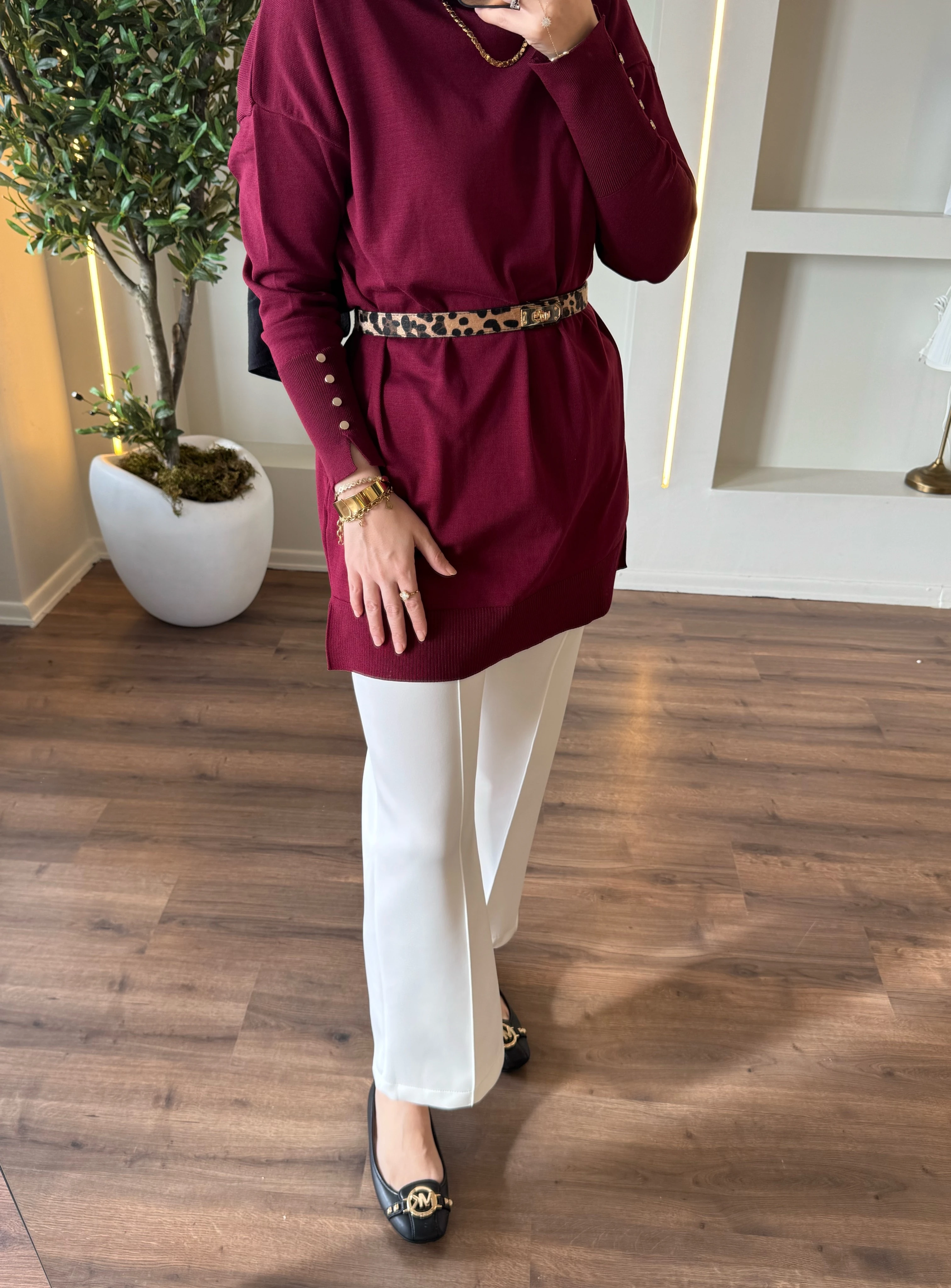 Maya merserize tunik - bordo