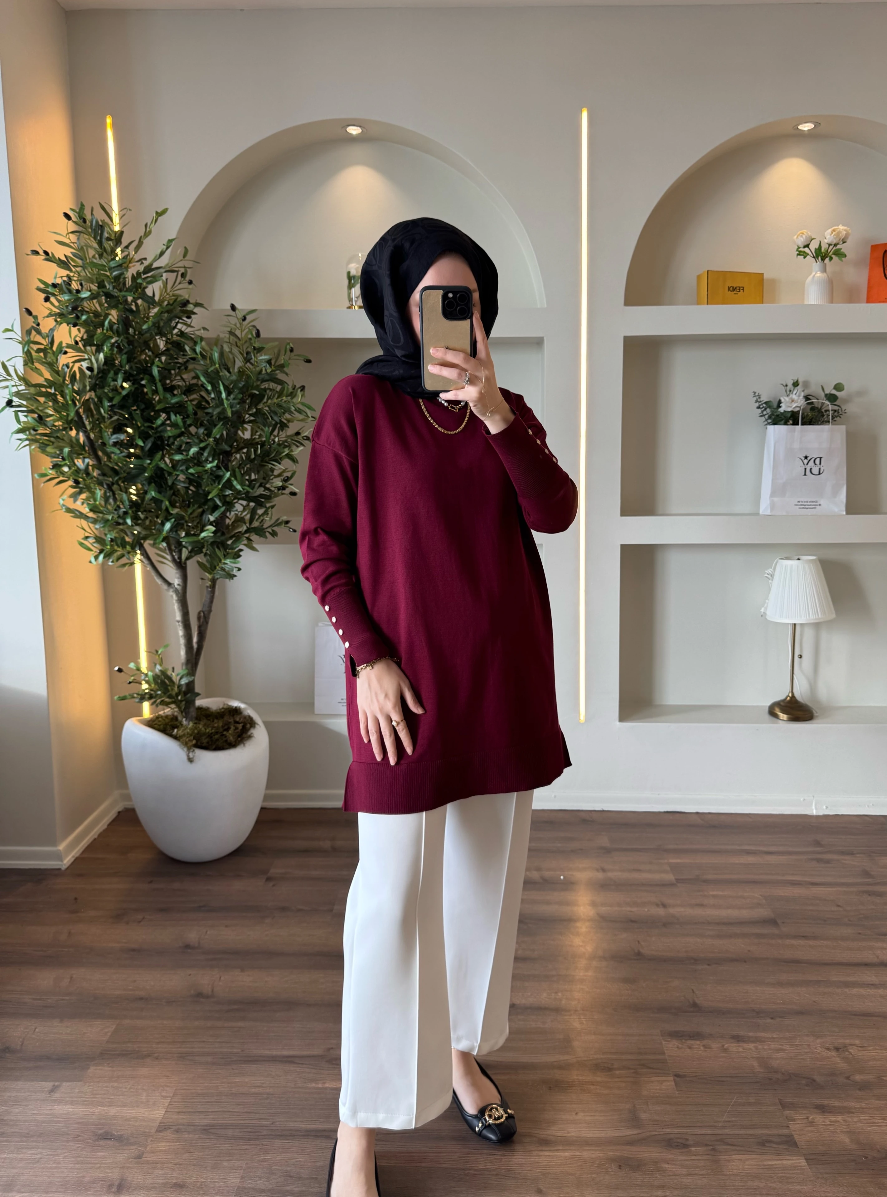 Maya merserize tunik - bordo