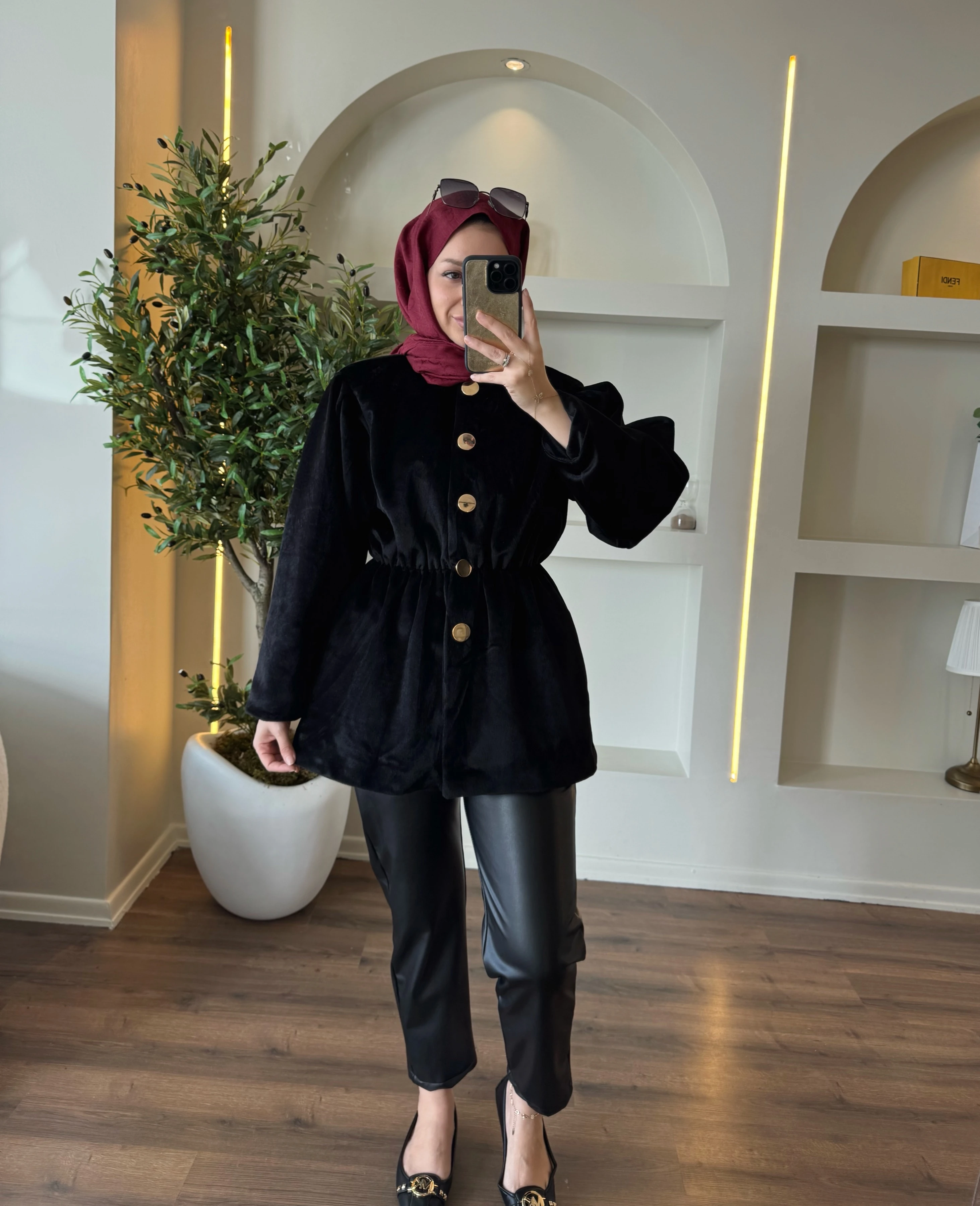 Lidya kürk ceket - siyah