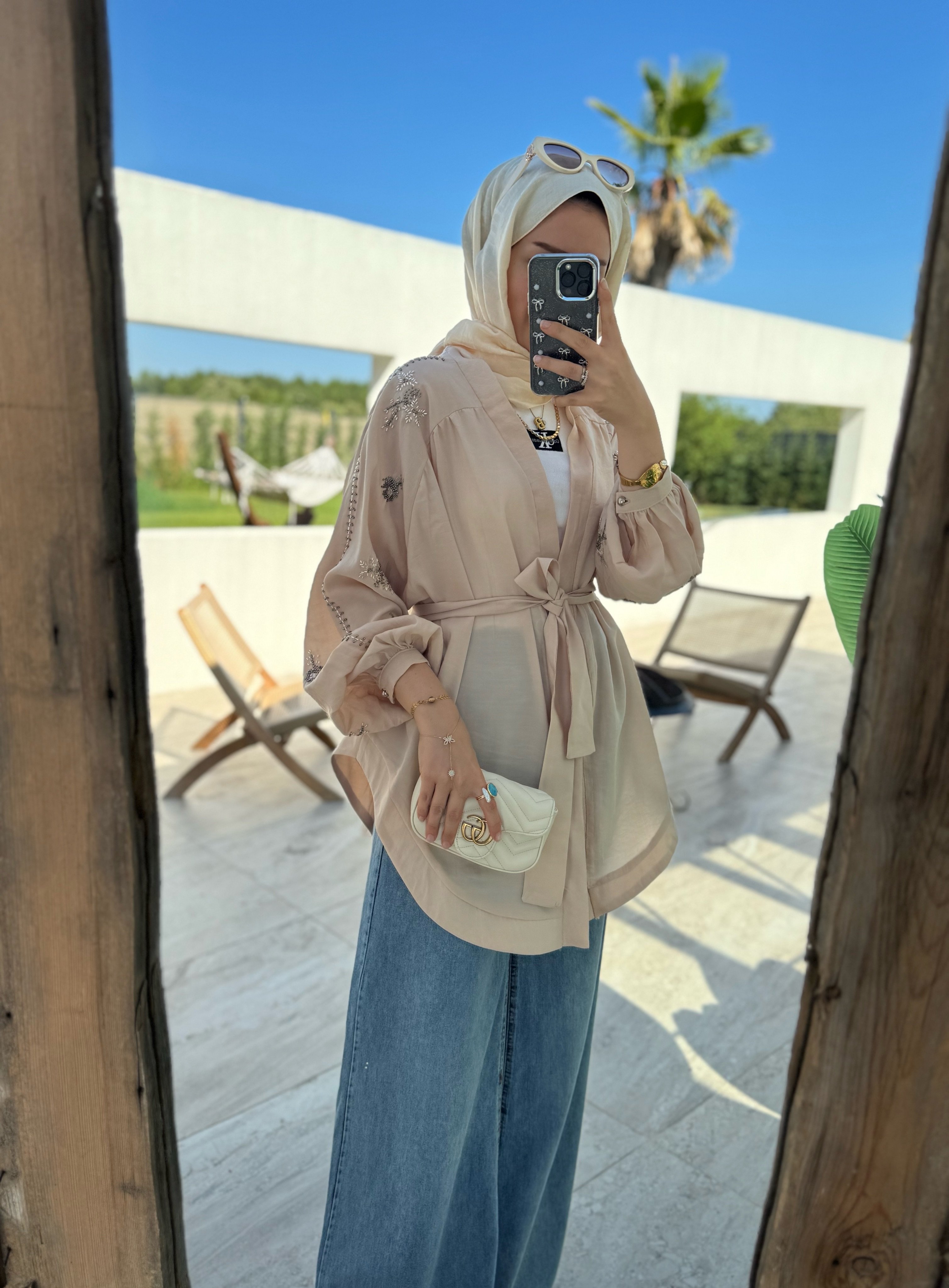 Nakışlı Kimono - bej
