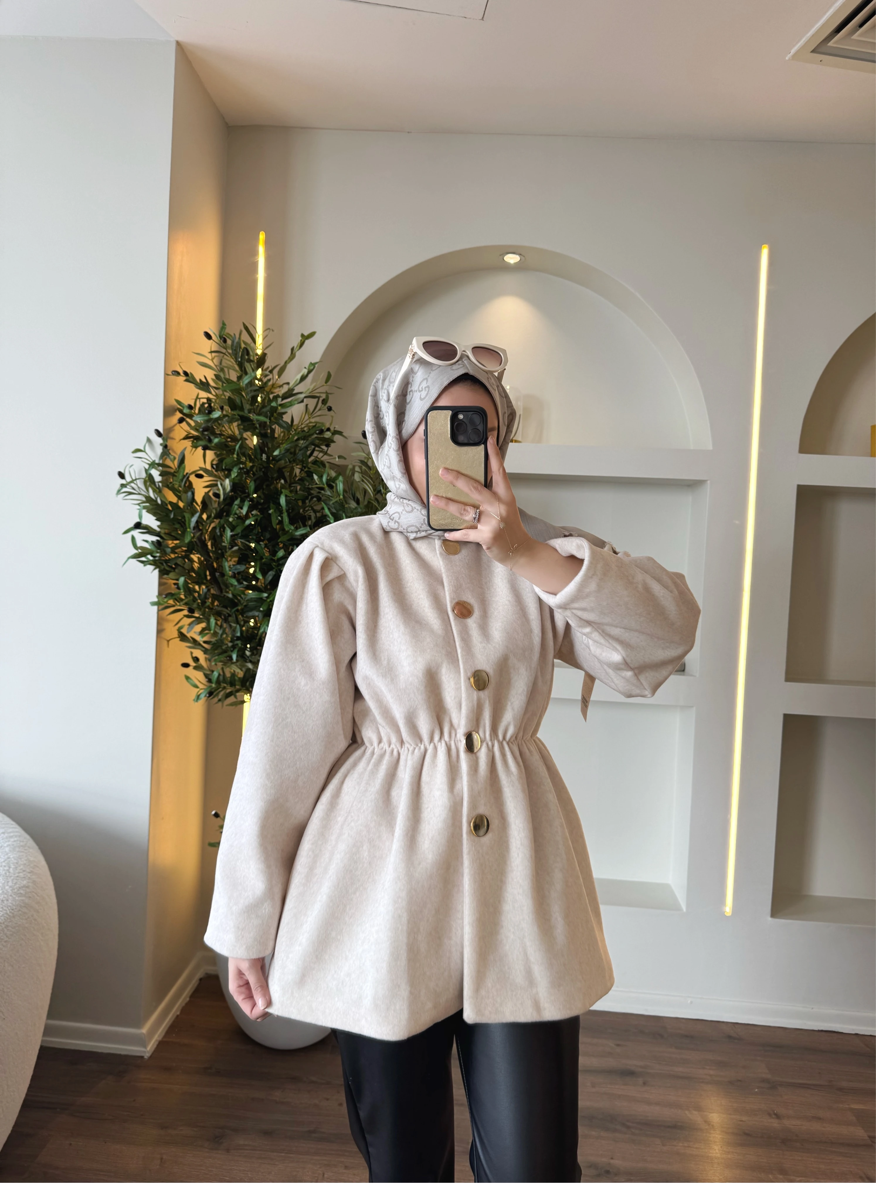 Lidya kürk ceket - taş