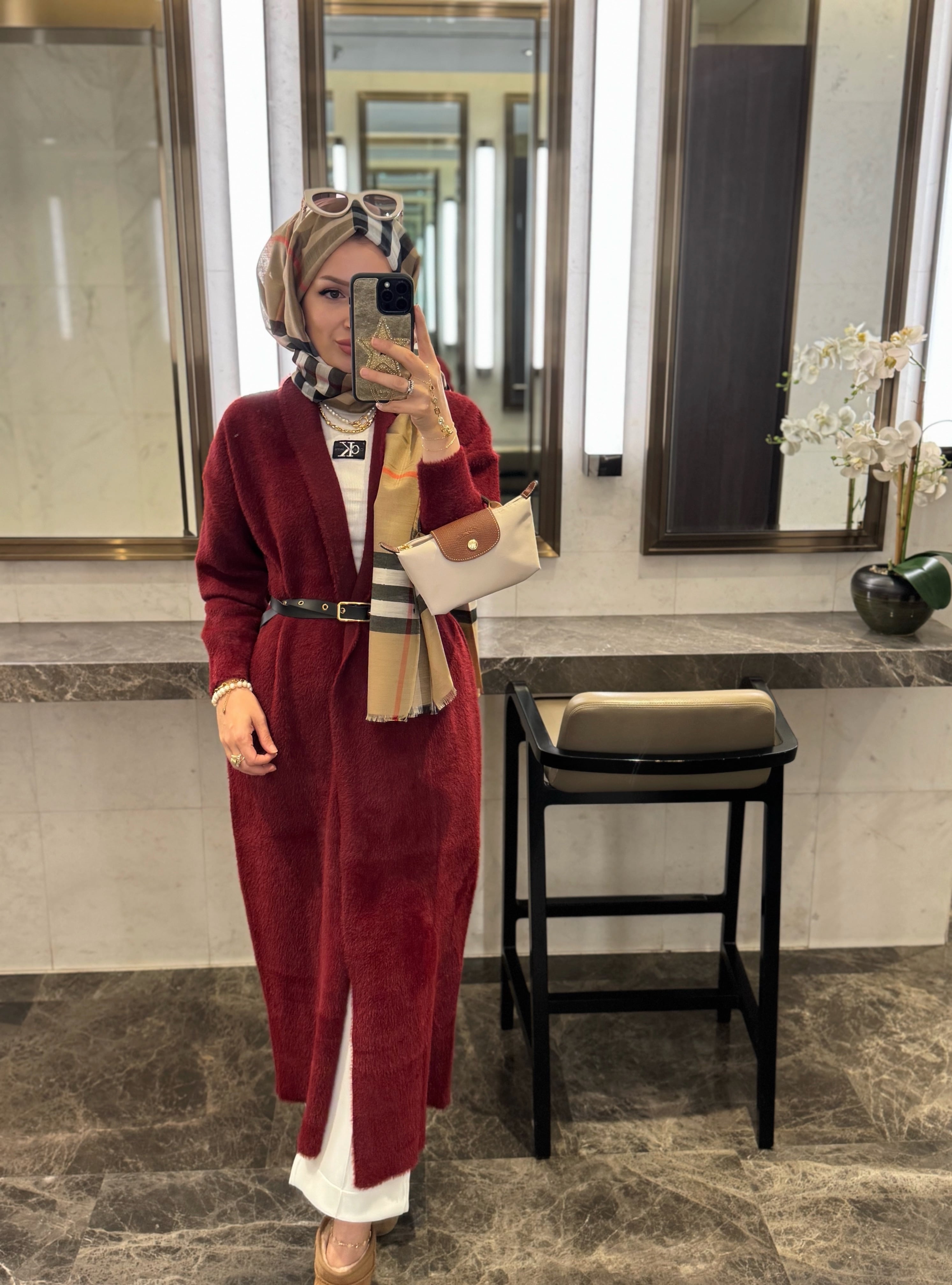 Mia kemerli angora hırka - bordo