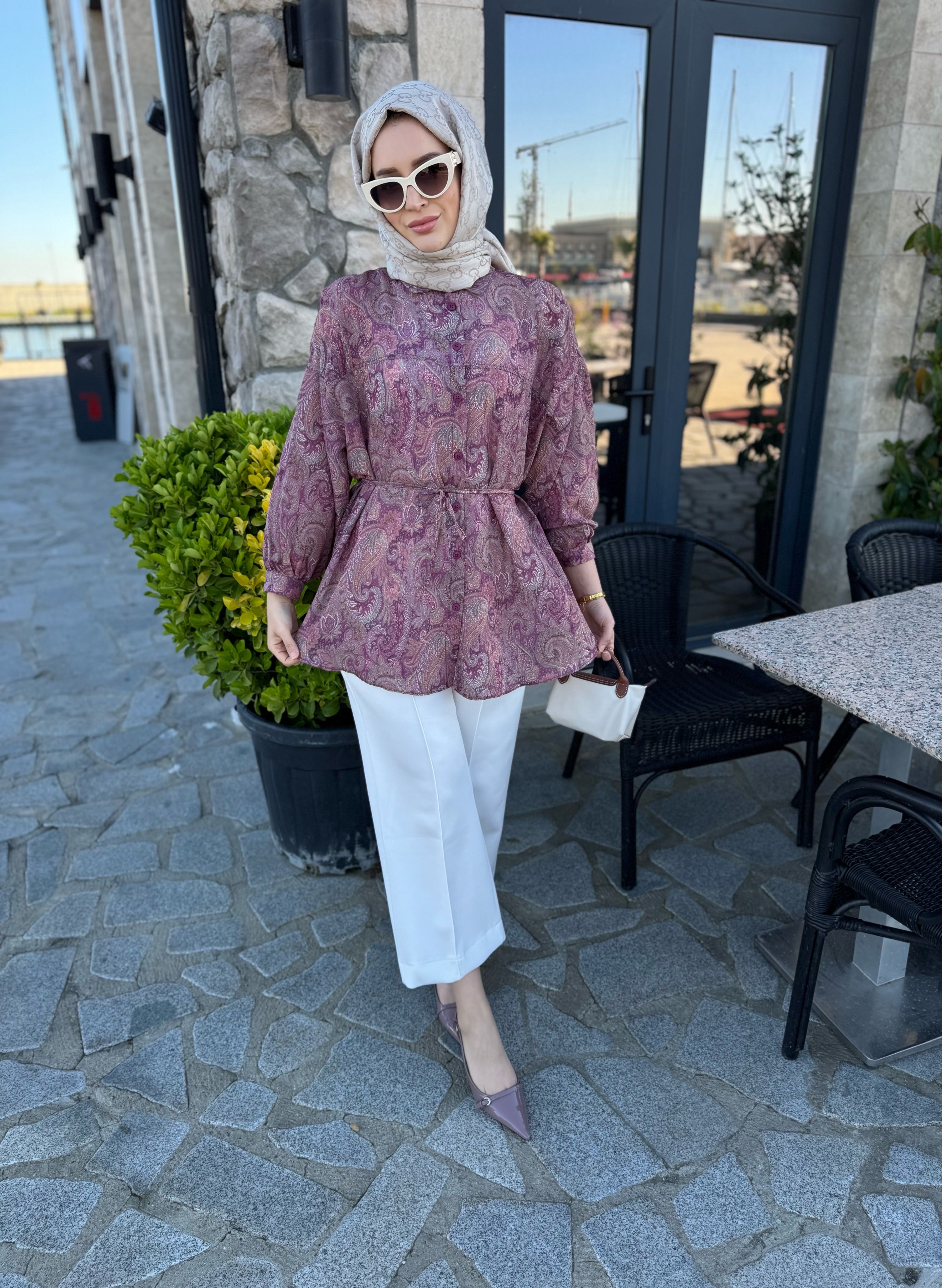 Şal desenli gömlek - Pembe