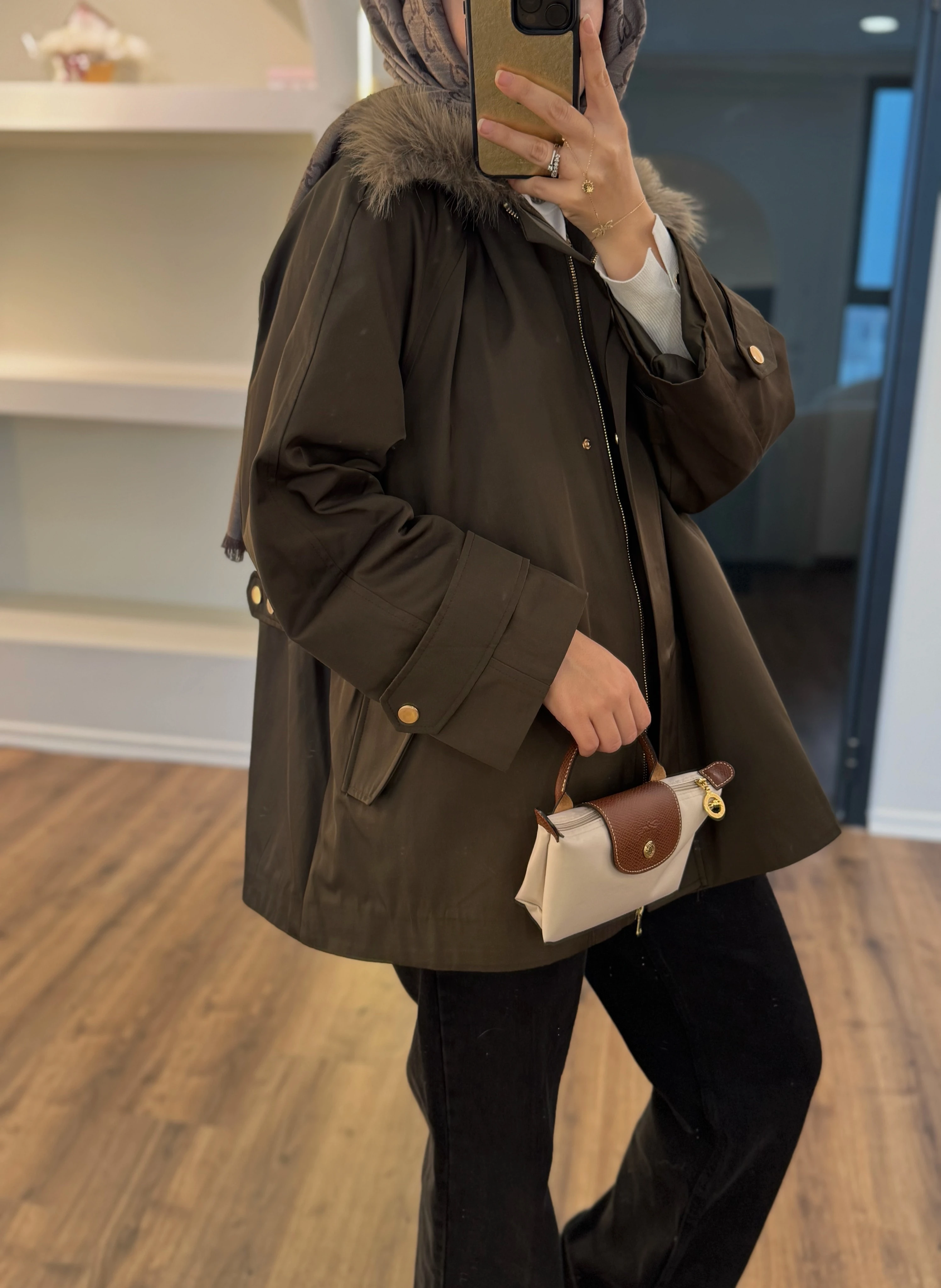 Kürklü parka -haki