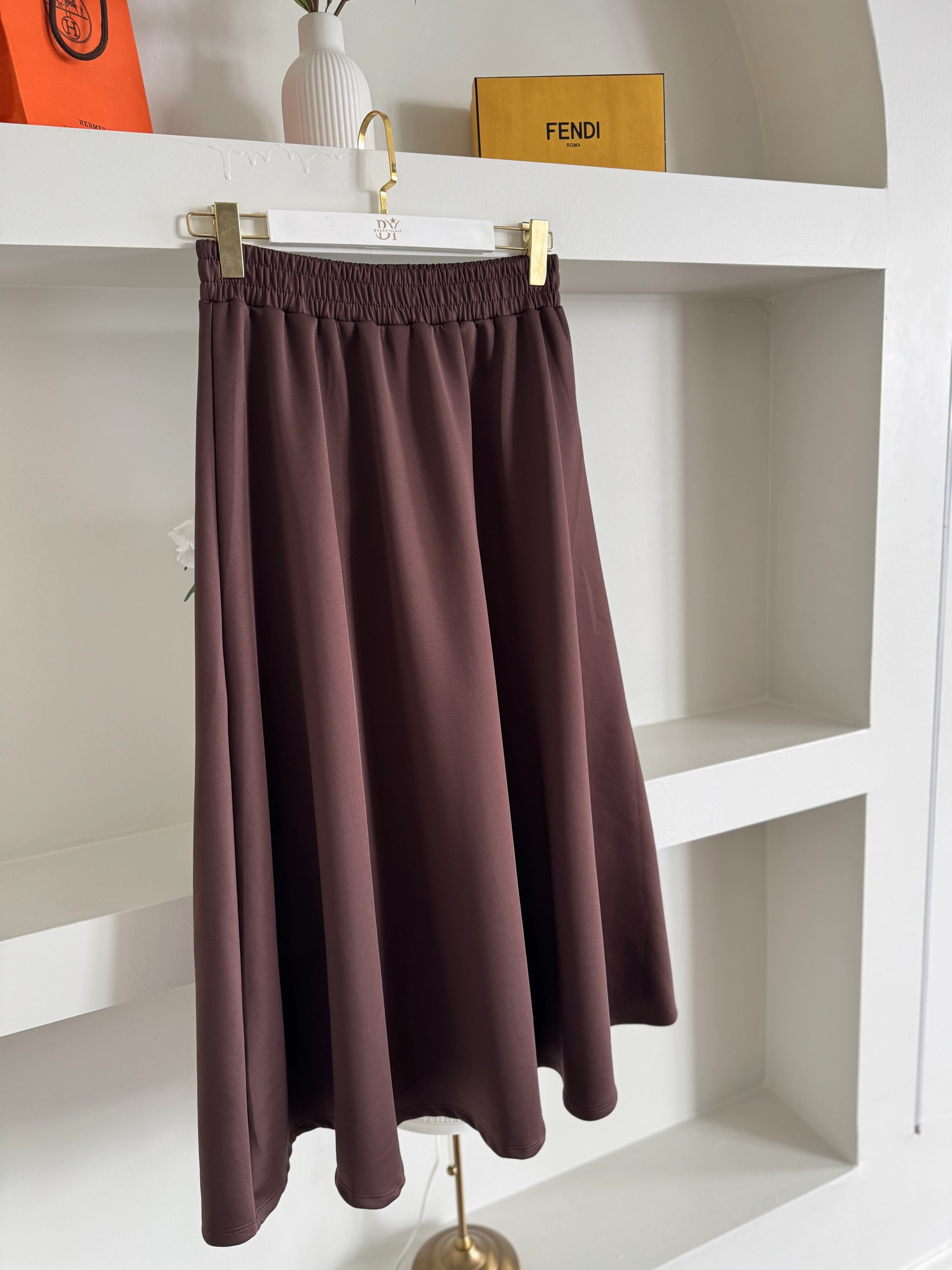 Kloş scuba etek - kahverengi 