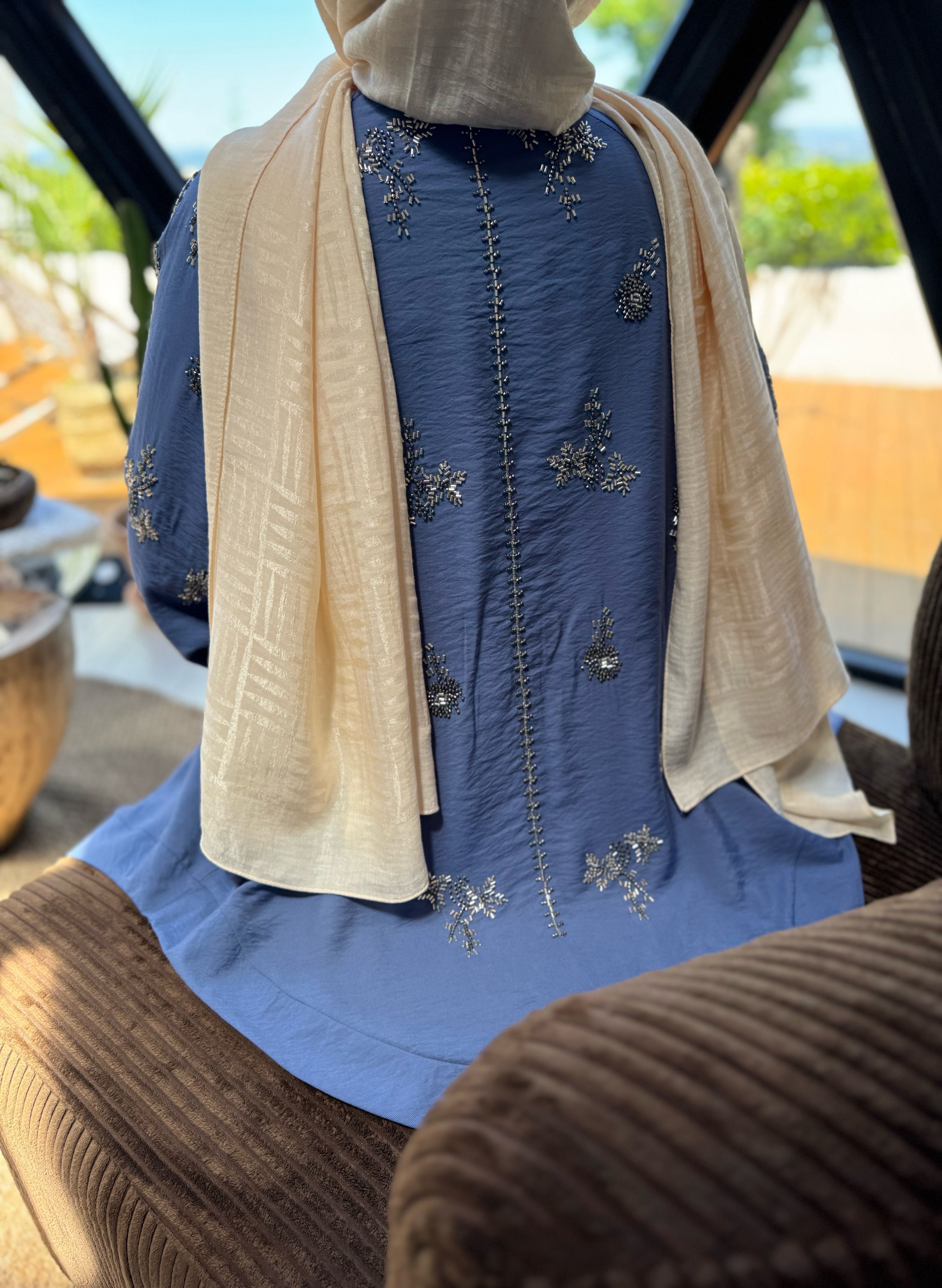 İşlemeli Kimono Takım - İndigo