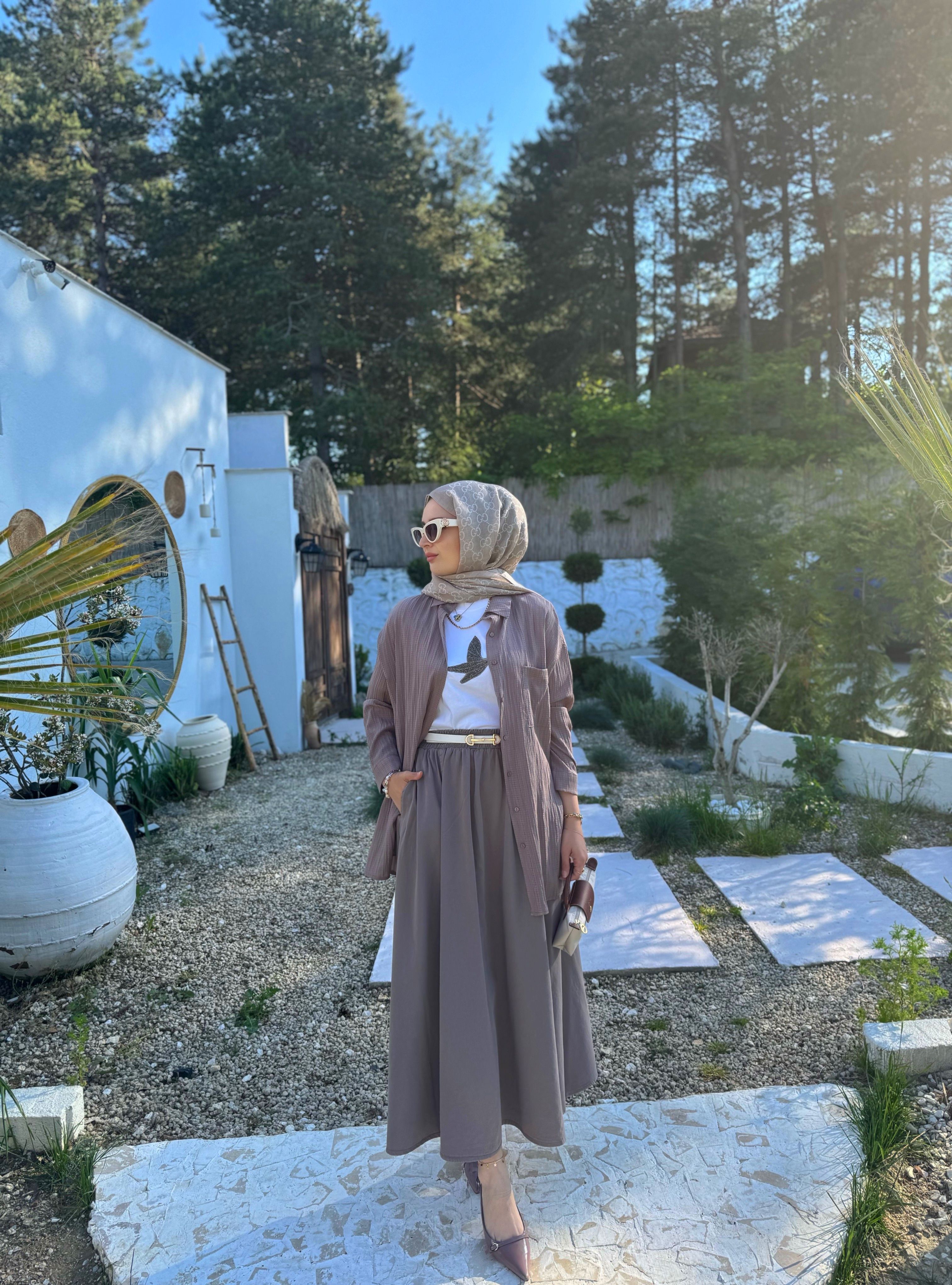 Gabardin etek - Vizon
