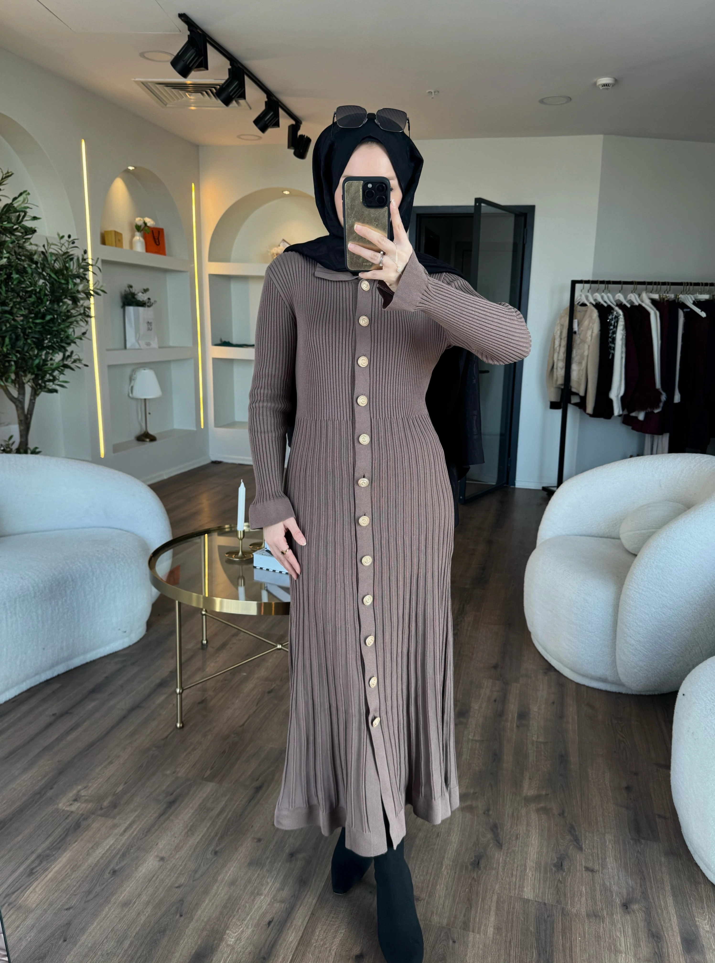 Lara merserize elbise - vizon