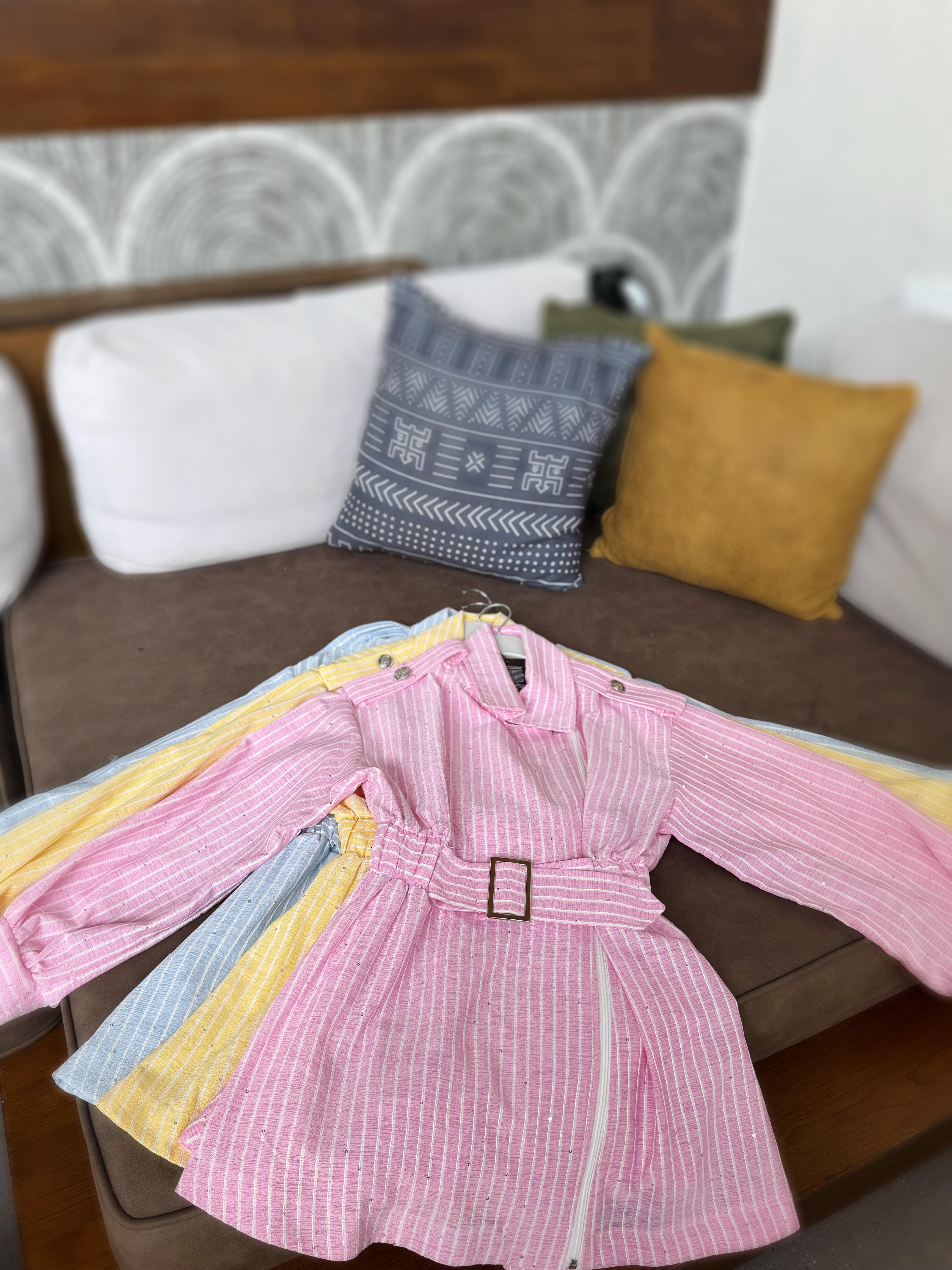 Keten pullu ceket - pembe