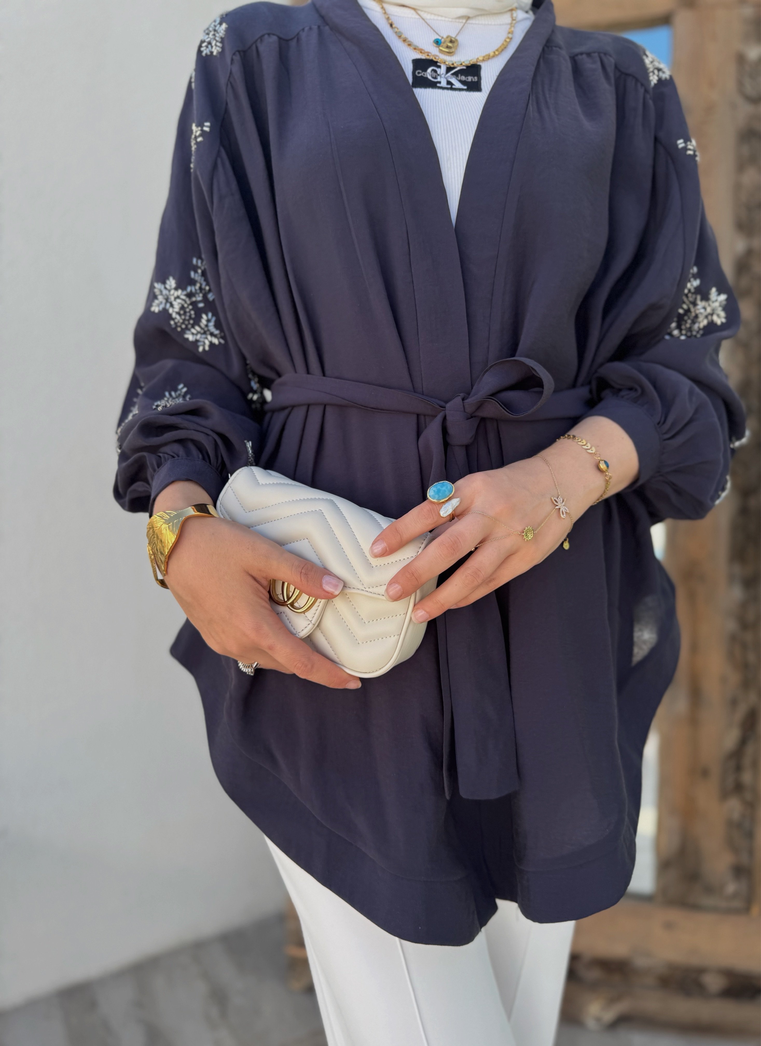 Nakışlı Kimono - Lacivert