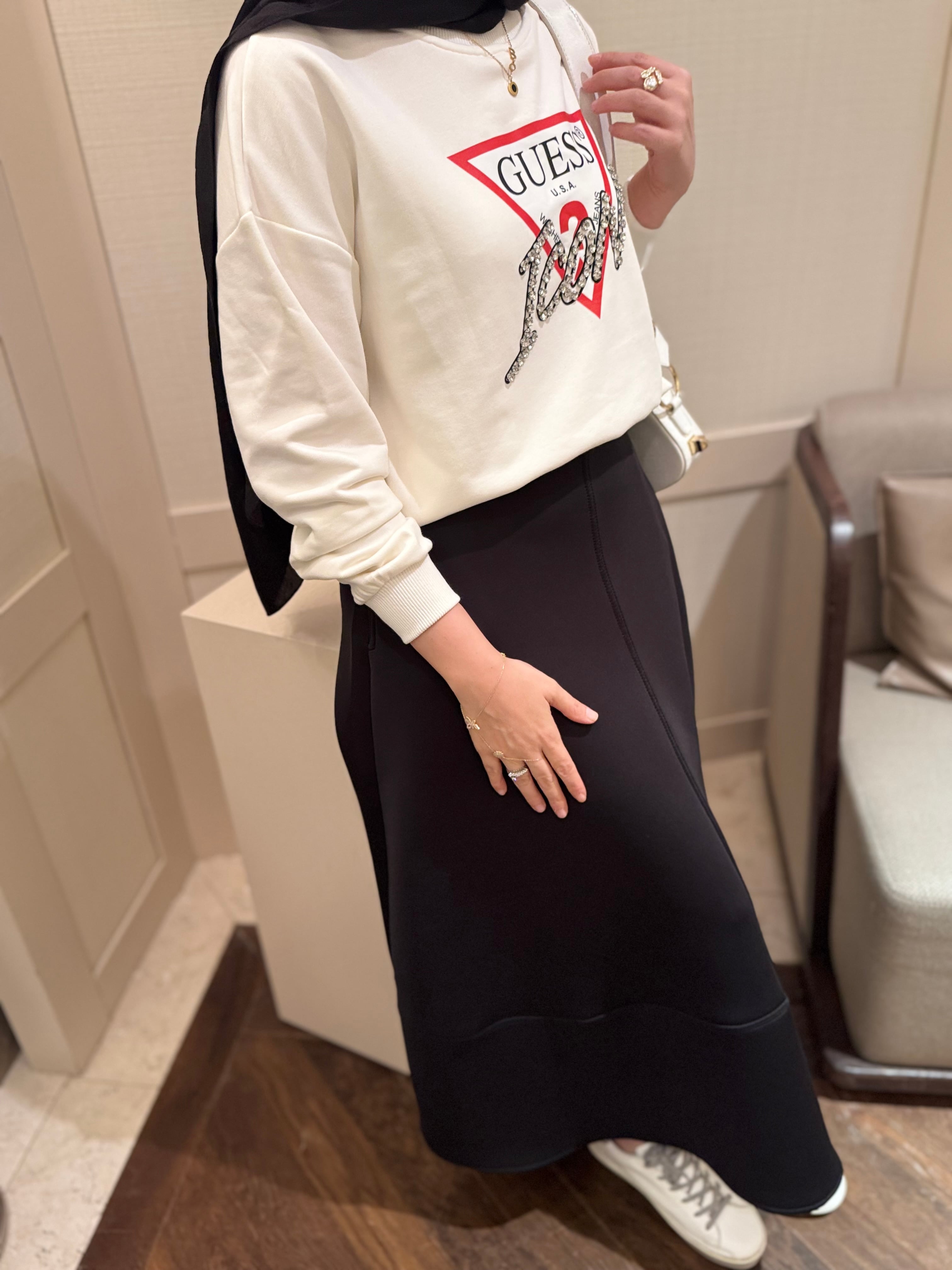 Muadil taşlı sweatshirt - beyaz
