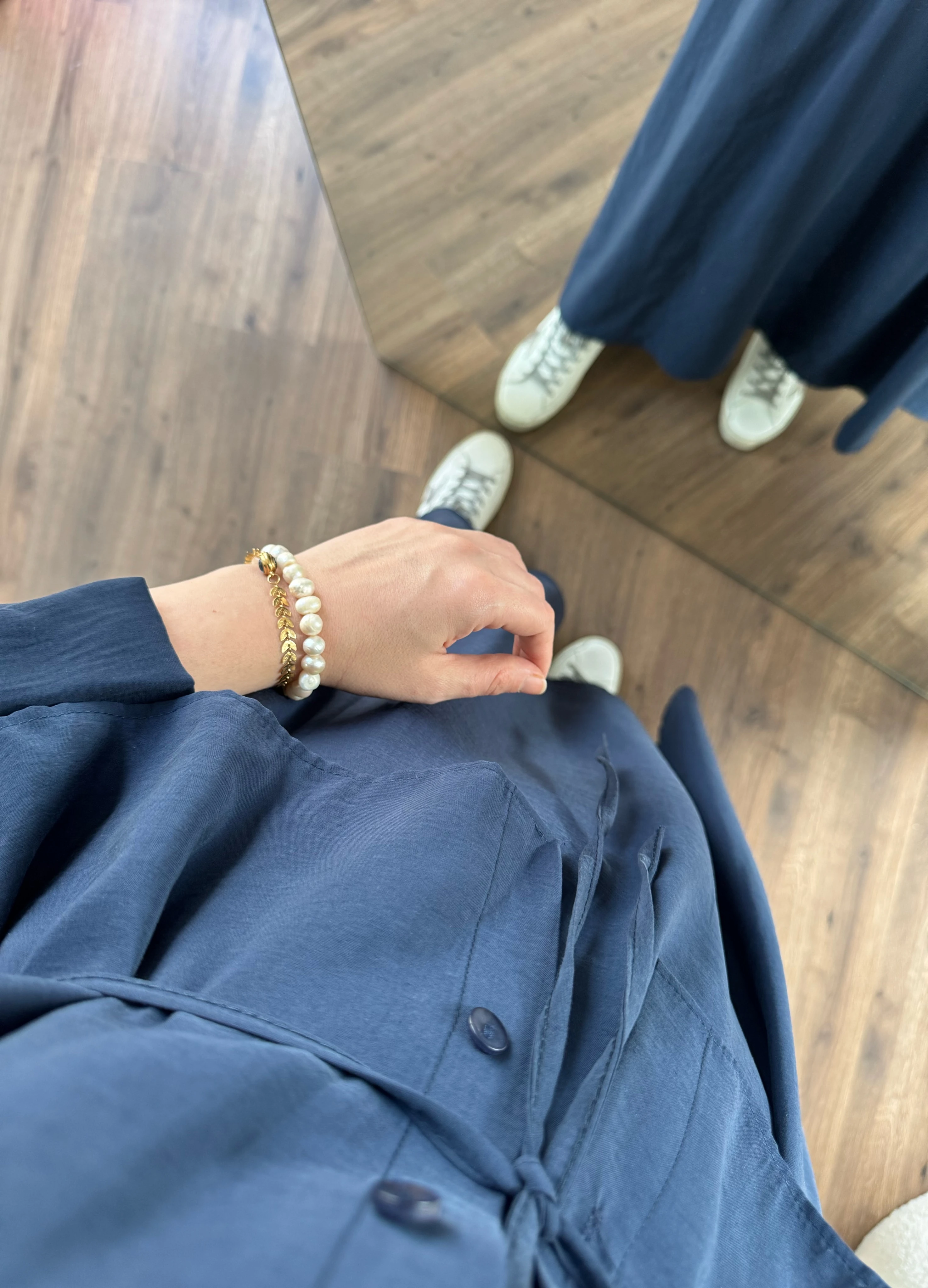 Laren gömlekli elbise - lacivert 