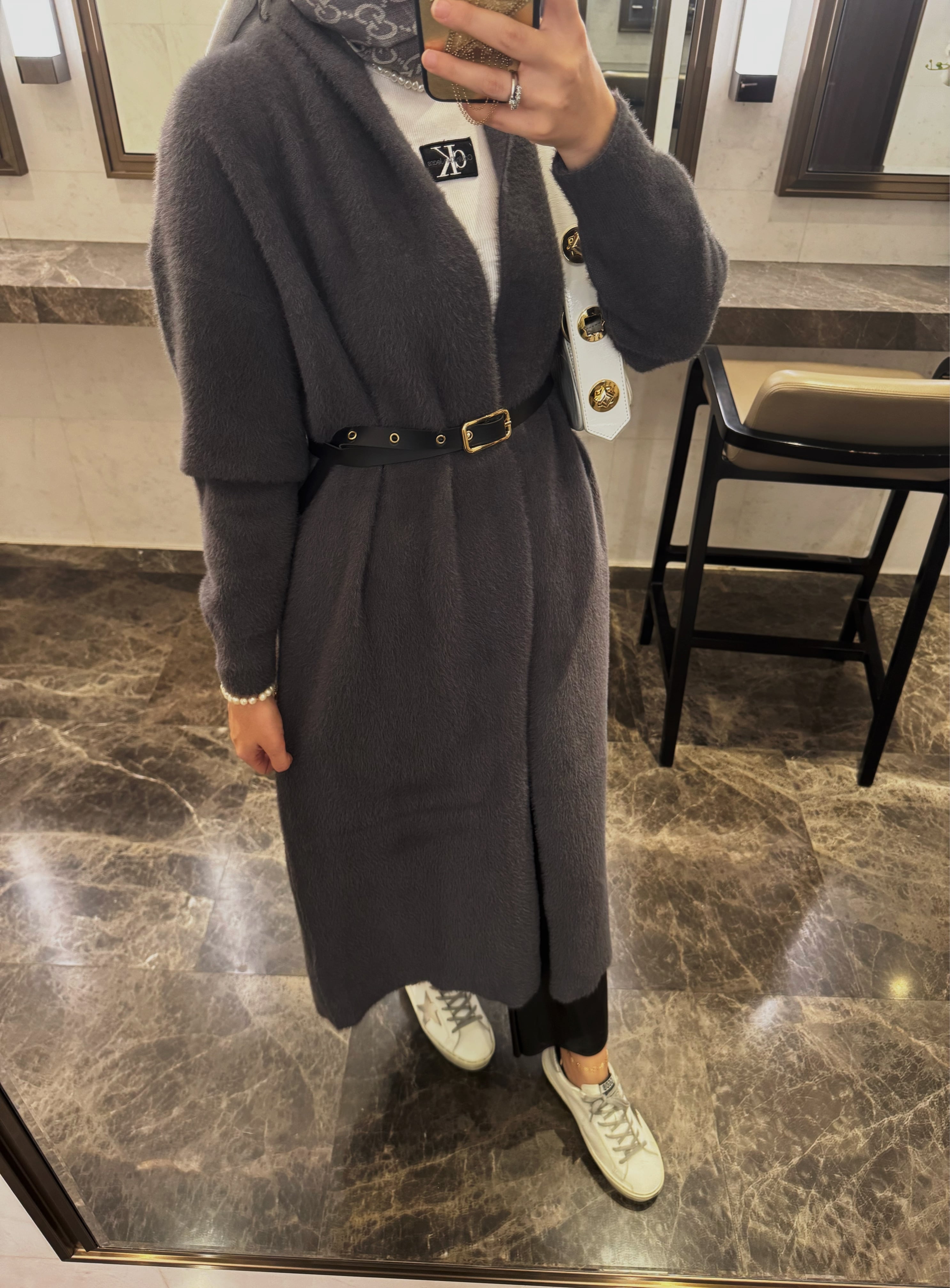 Mia kemerli angora hırka - füme