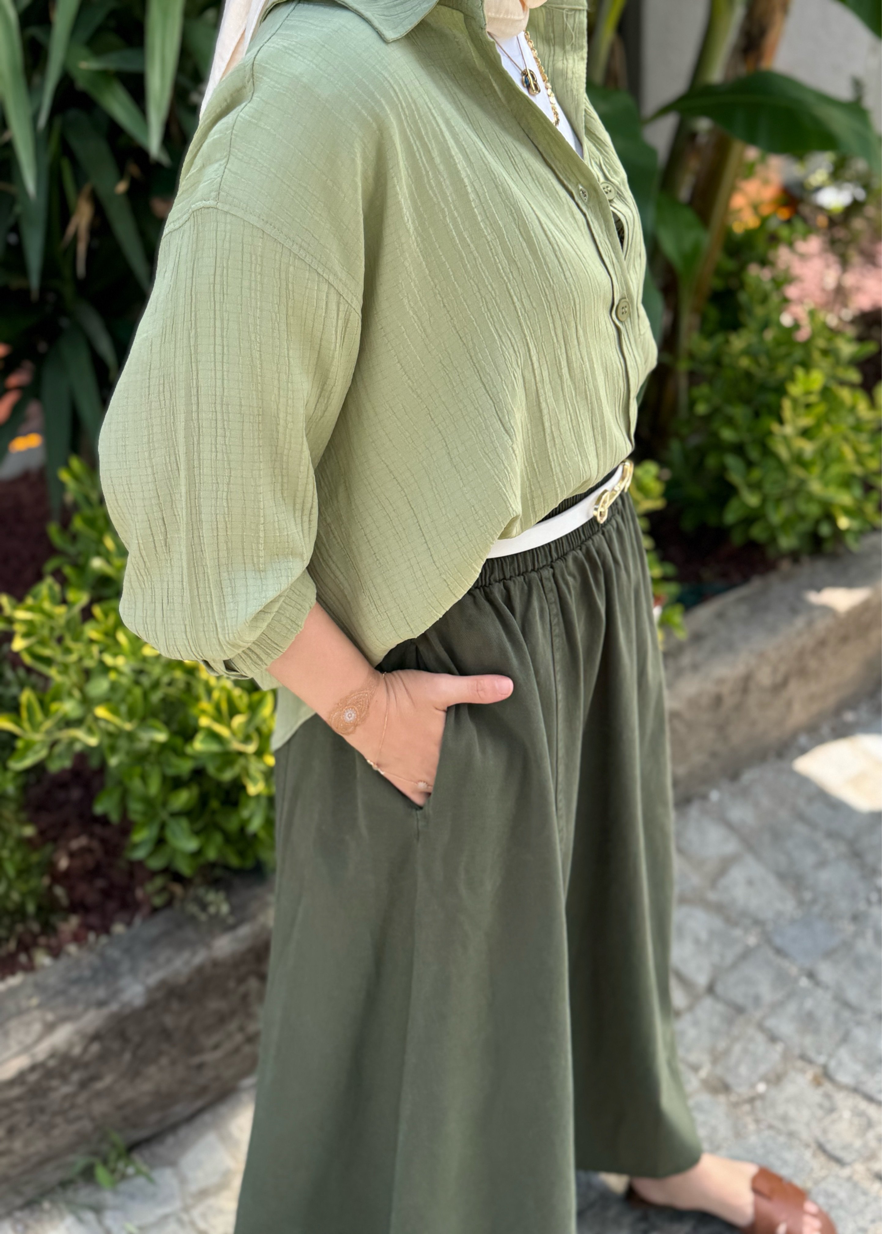Gofre gömlek - yeşil 