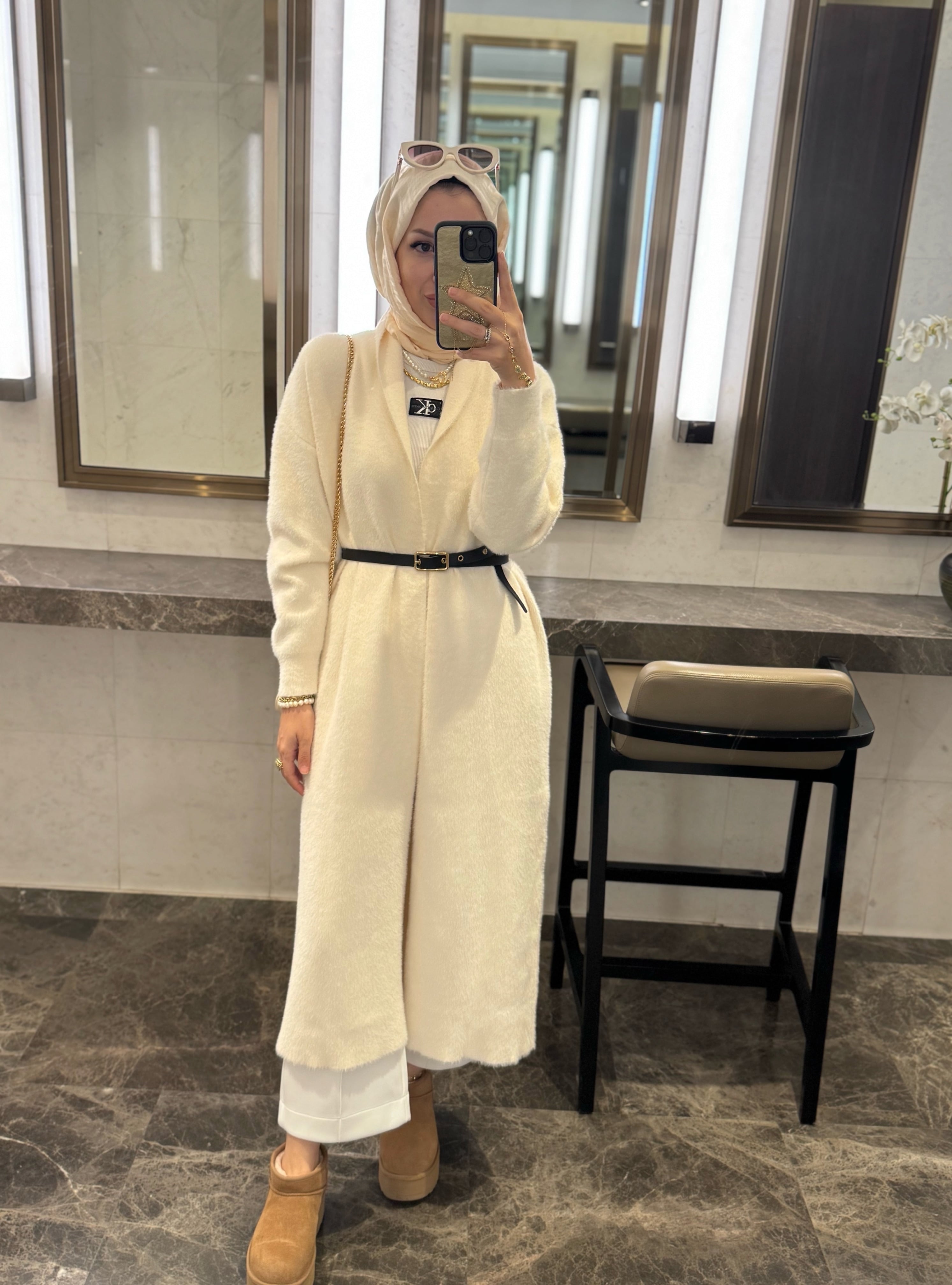 Mia kemerli angora hırka - ekru