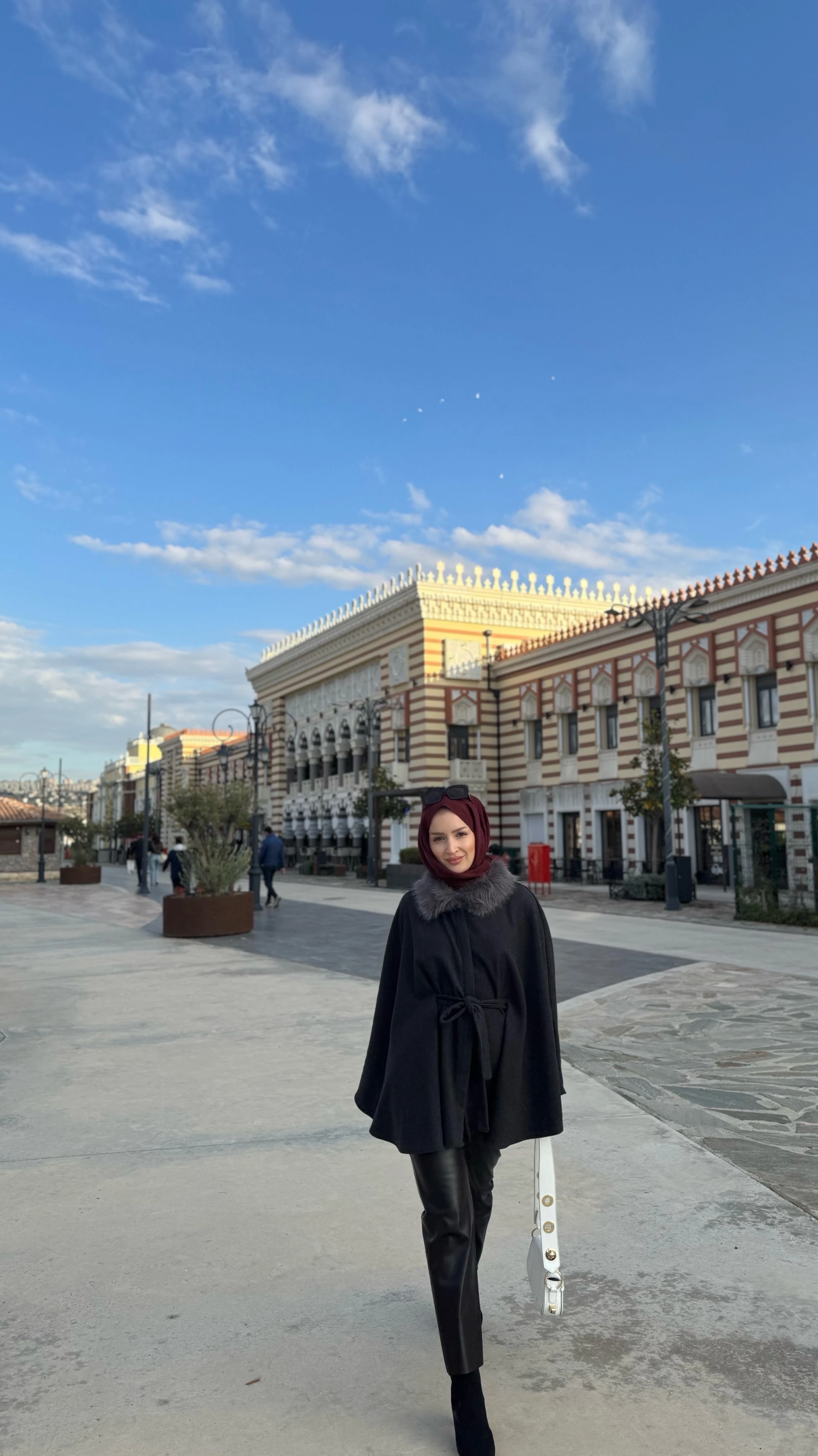 Kürk yaka panço - antrasit 