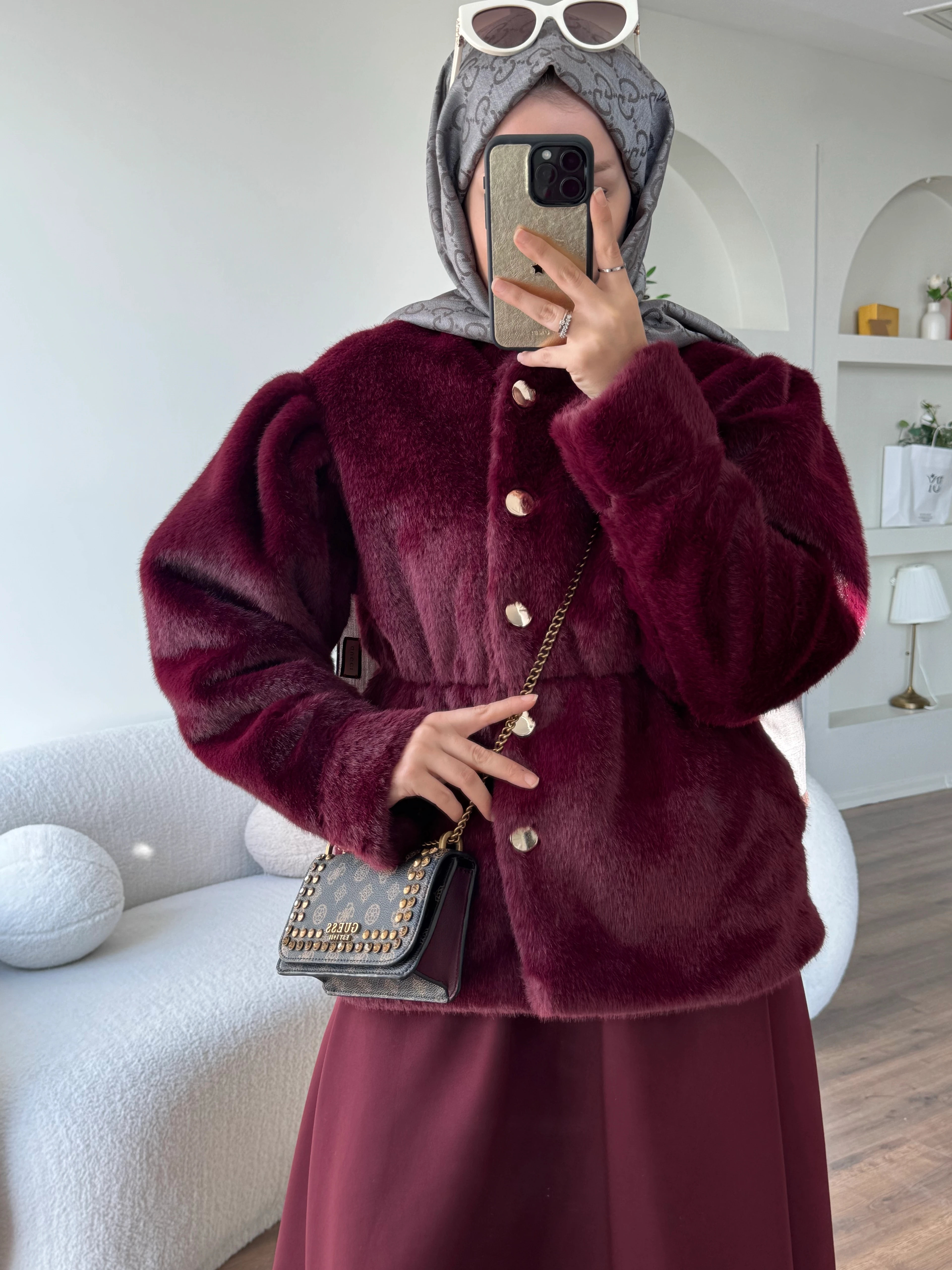 Bella kürk ceket - bordo