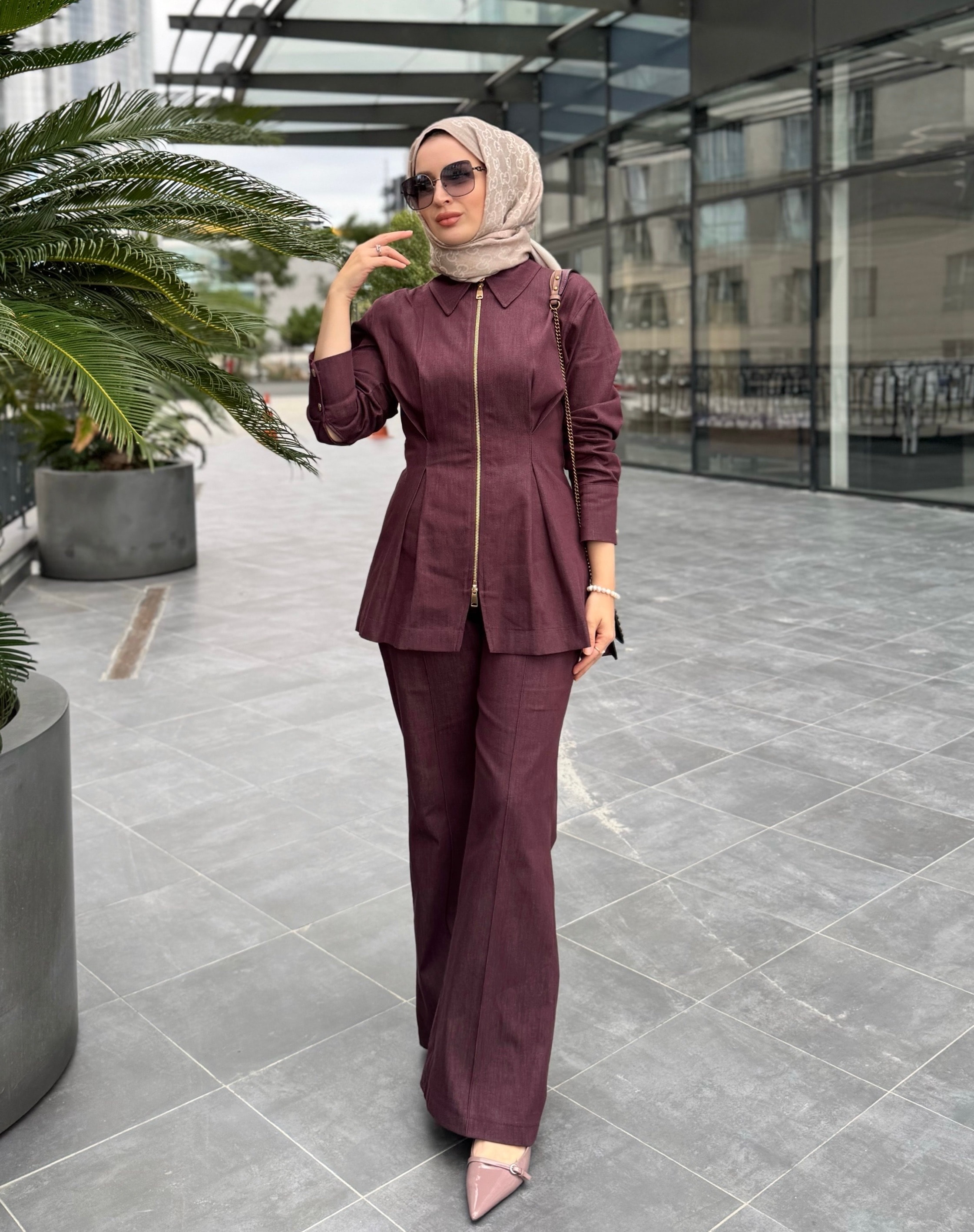 Dora denim takım - mürdüm (ÖN SİPARİŞ)