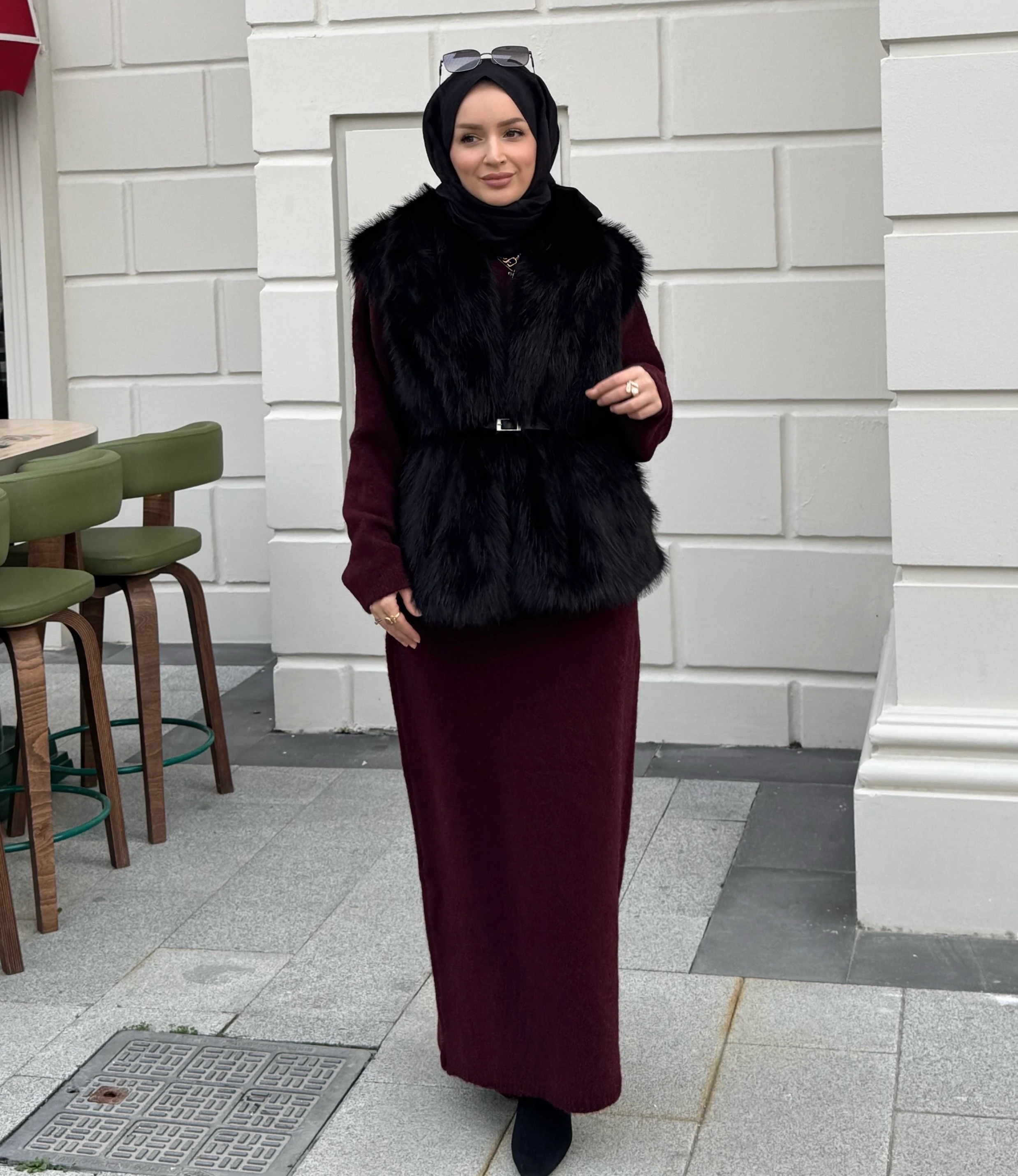 Royal kürk yelek - siyah